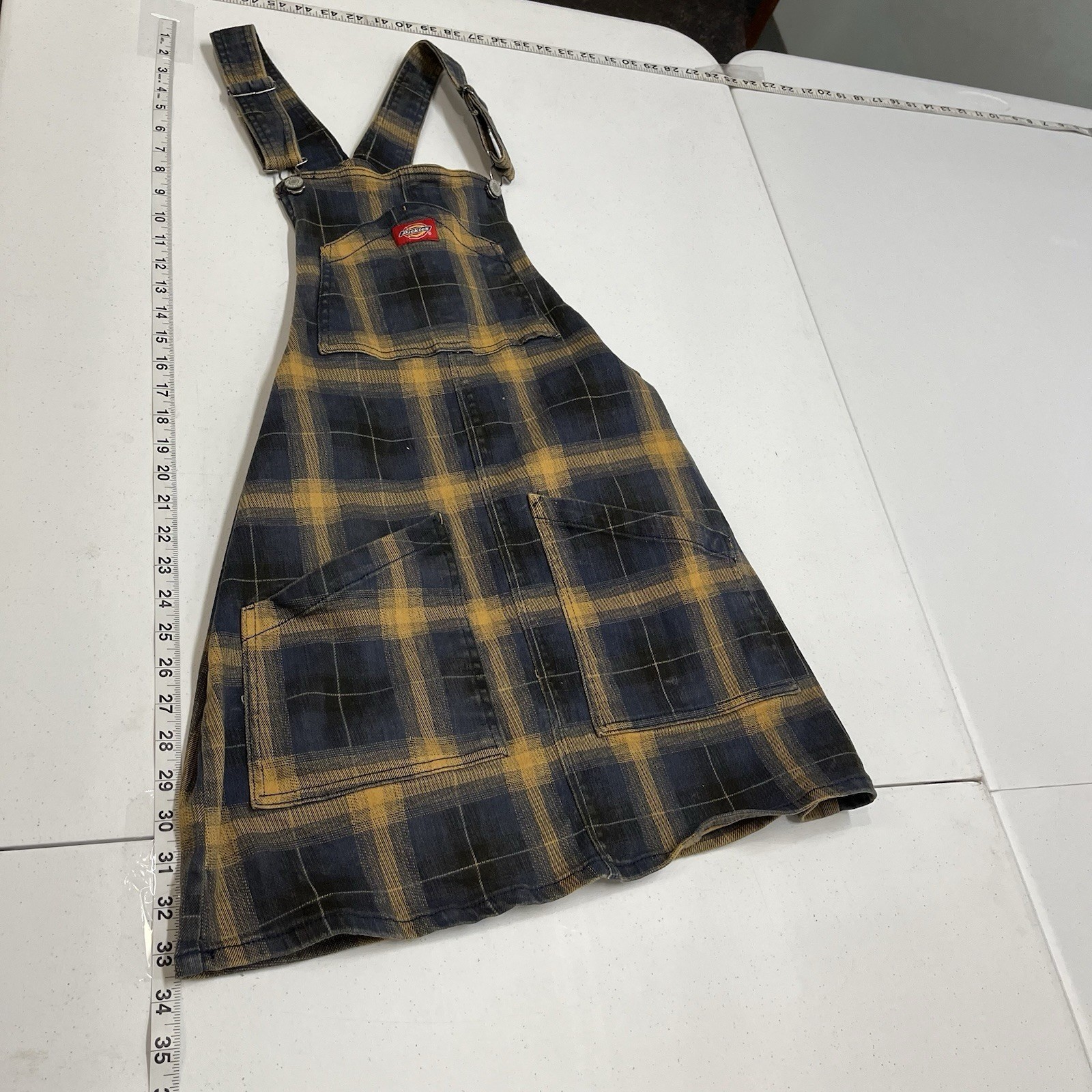Dickies Overall Jumper Mini Dress Black Brown Tarten Plaid M Workwear Country