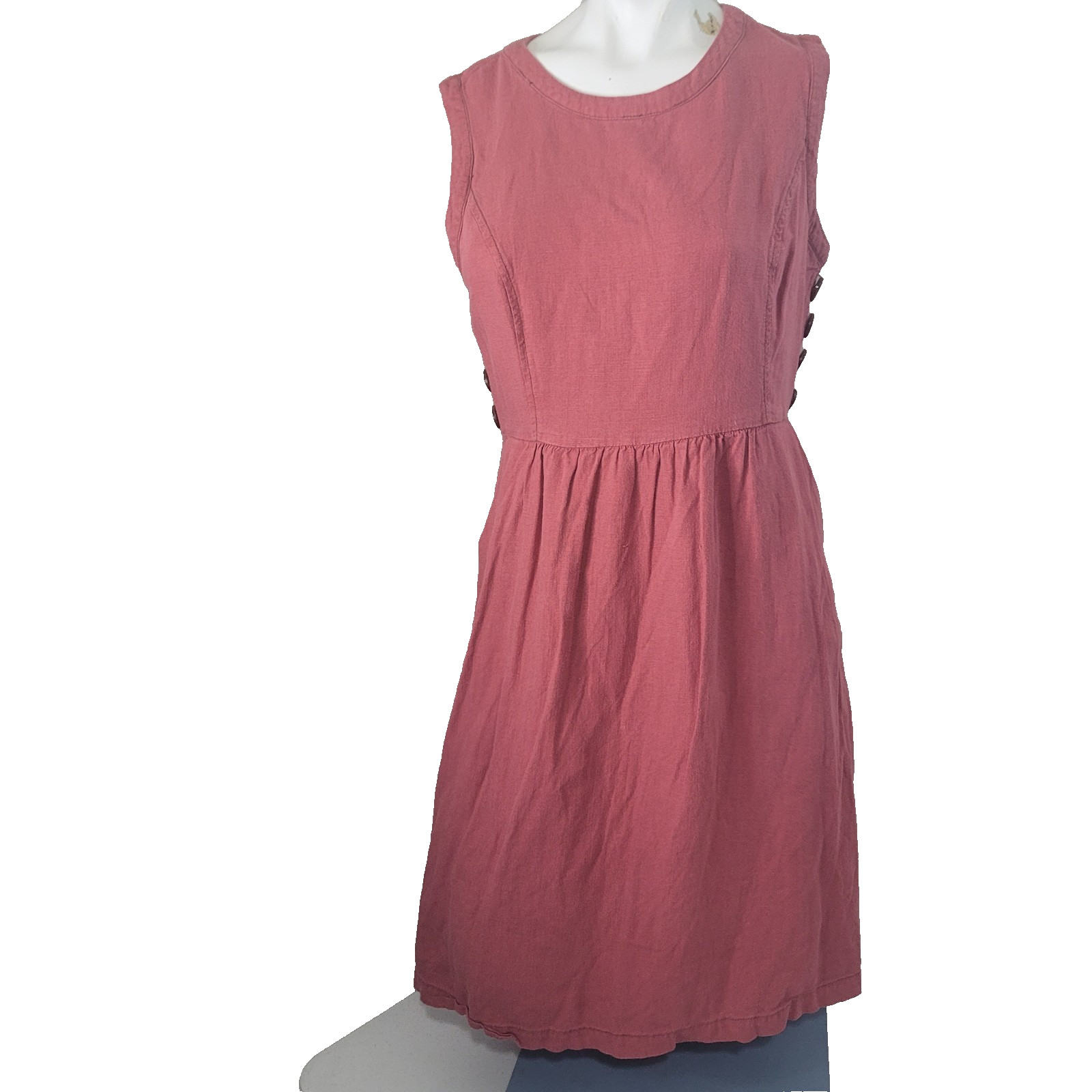 Modcloth large dress distressed pleated faux button pocket linen