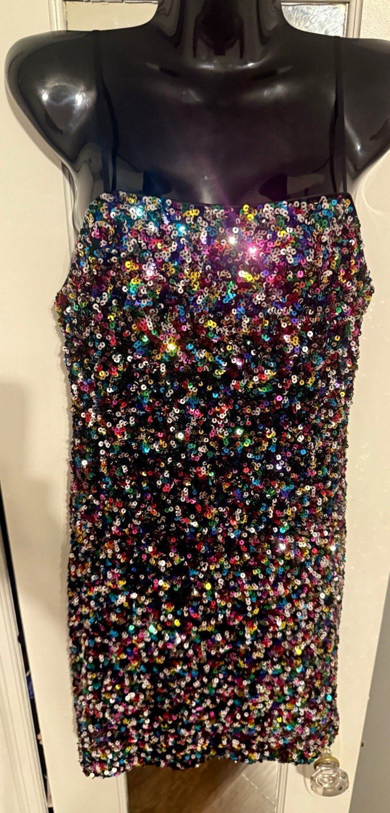 Endless Rose Confetti Rainbow Sequin Spaghetti Strap Mini Party Dress S