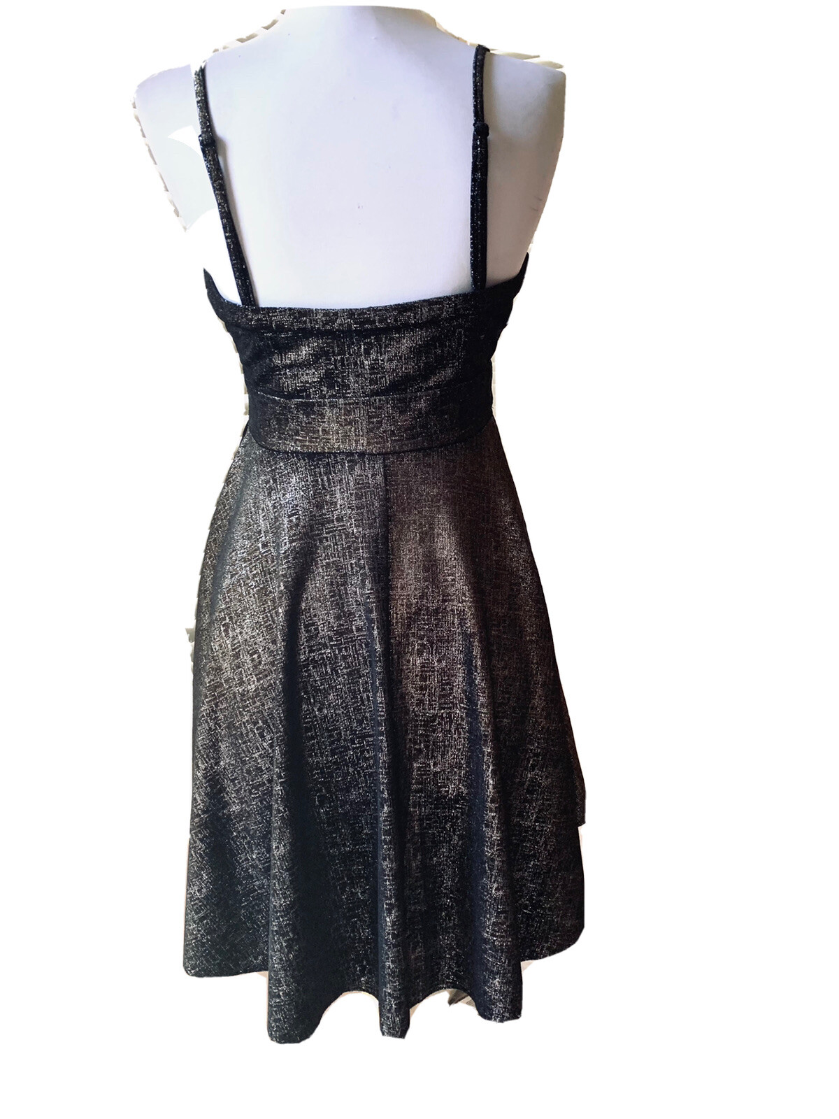 Free People “Shattered Foil” Blk Shimmery Stretch Velour~Hi/Low~Fit & Flare~S