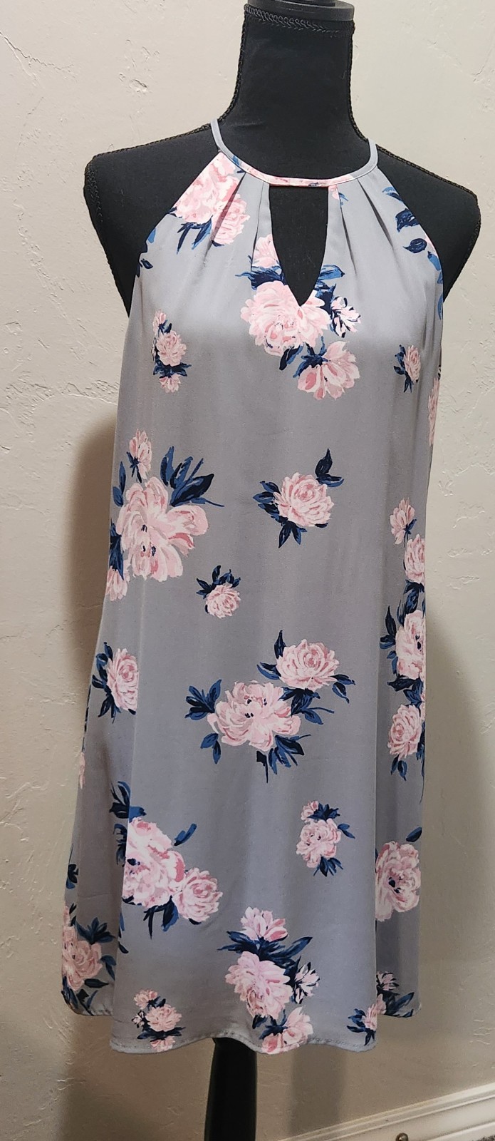 Candies Womens M Pull On Slip Dress Blue Floral A Line Halter Keyhole