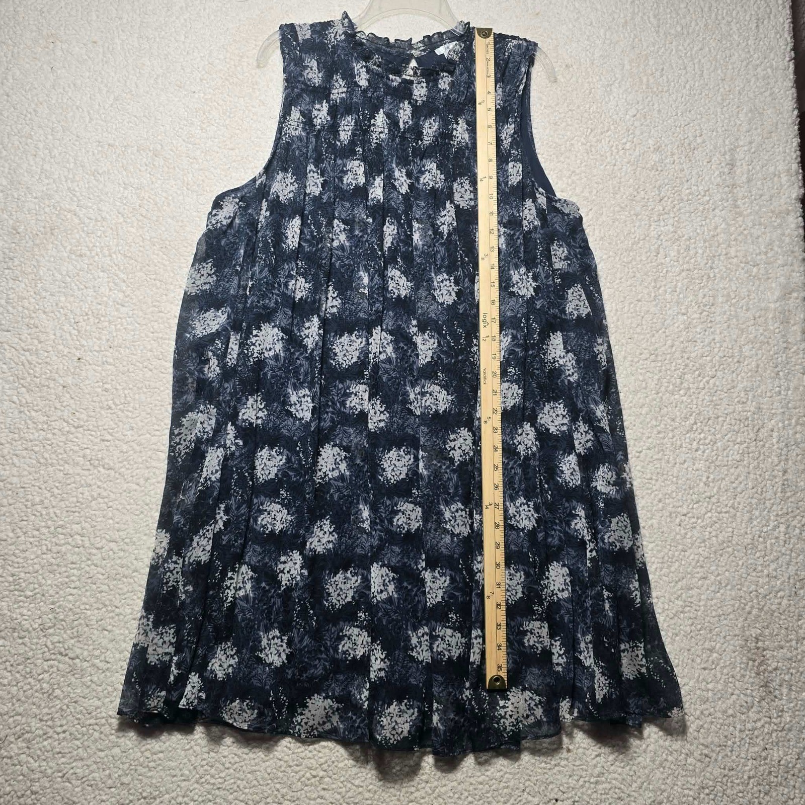 Joie Navy Blue White Floral Smocked Ruffle Neck Sleeveless Mini Dress XXL