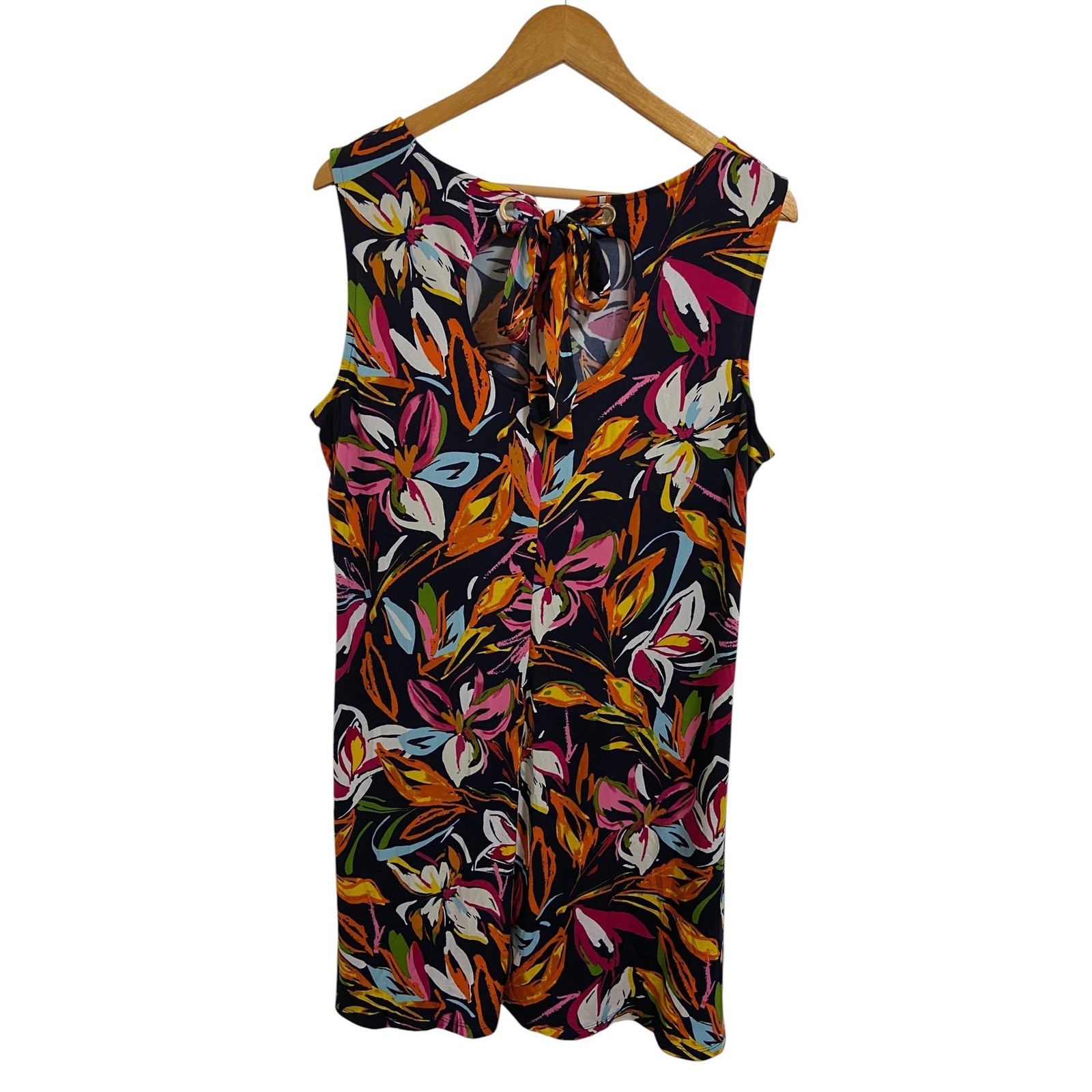 MSK Tropical Floral Sleeveless Tie Keyhole Back Shift Resortwear Dress Size XL