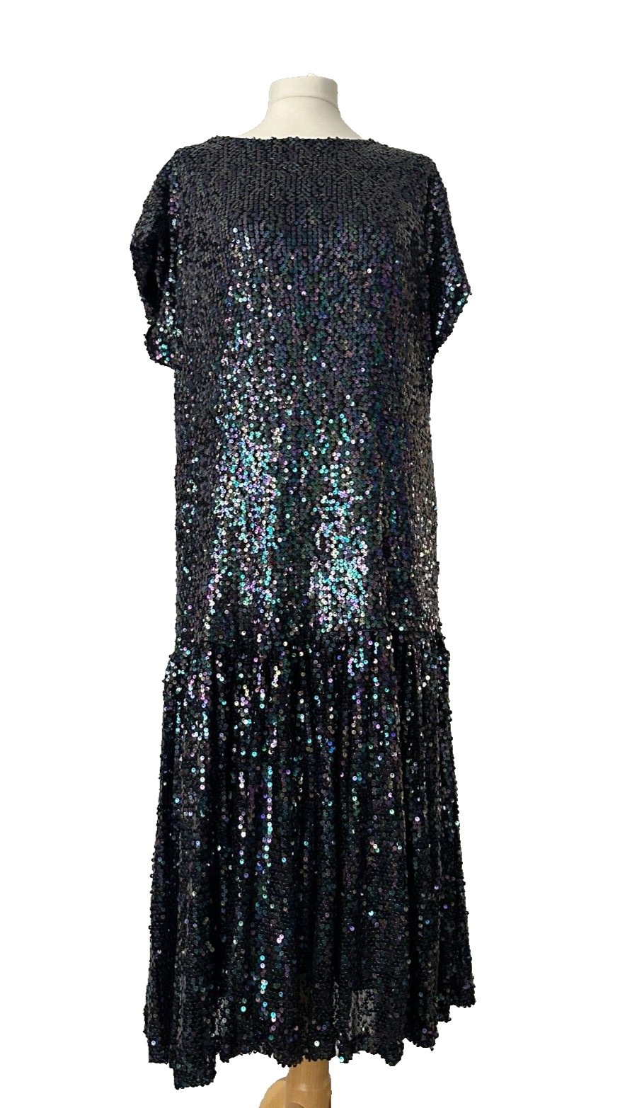 Wolf & Badger Meem Label Drop Waist Sequin Evening Party Midi Kate Dress M UK 14