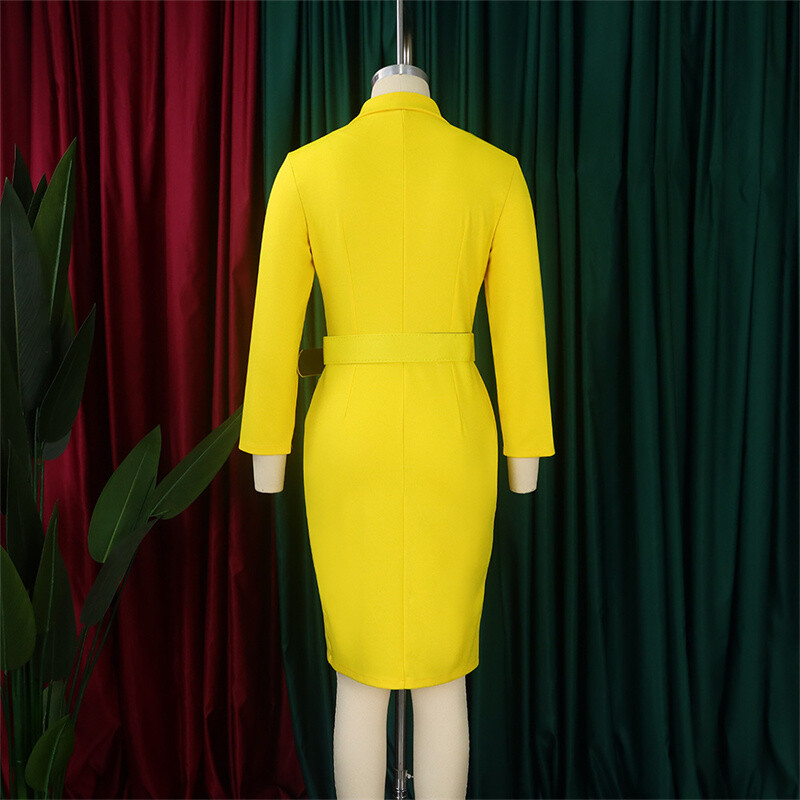 Solid Color Commute Ol Double Breasted Plus Size Suit Collar Temperament Dress