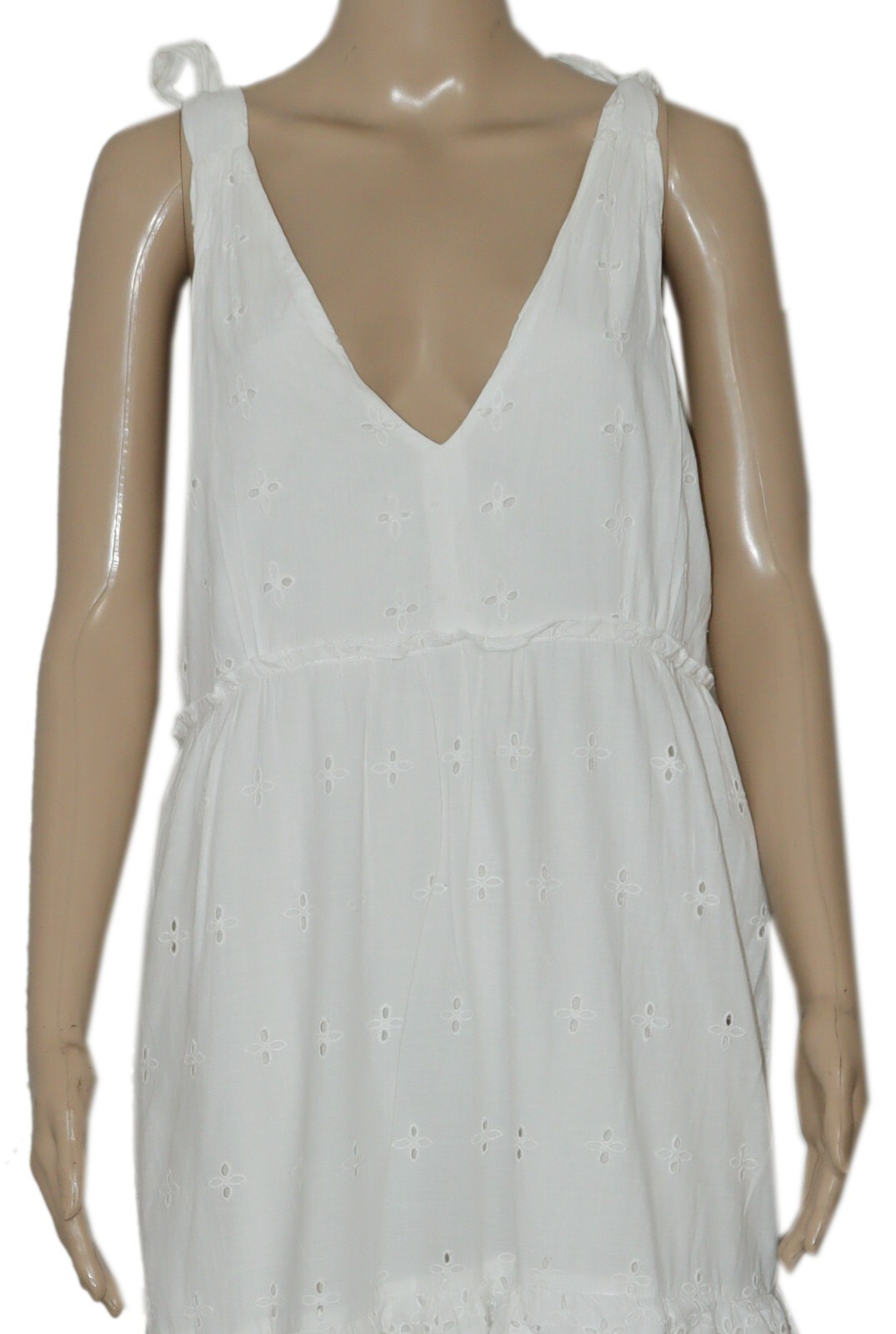 Joop & Gypsy Eyelet Embroidered Ruffle Tie Shoulder White Maxi Dress New M 10