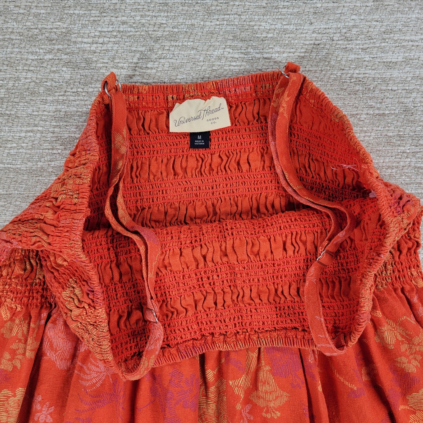 Universal Thread Dress Womens Medium Orange Smocked Top Adjustable Straps Summer