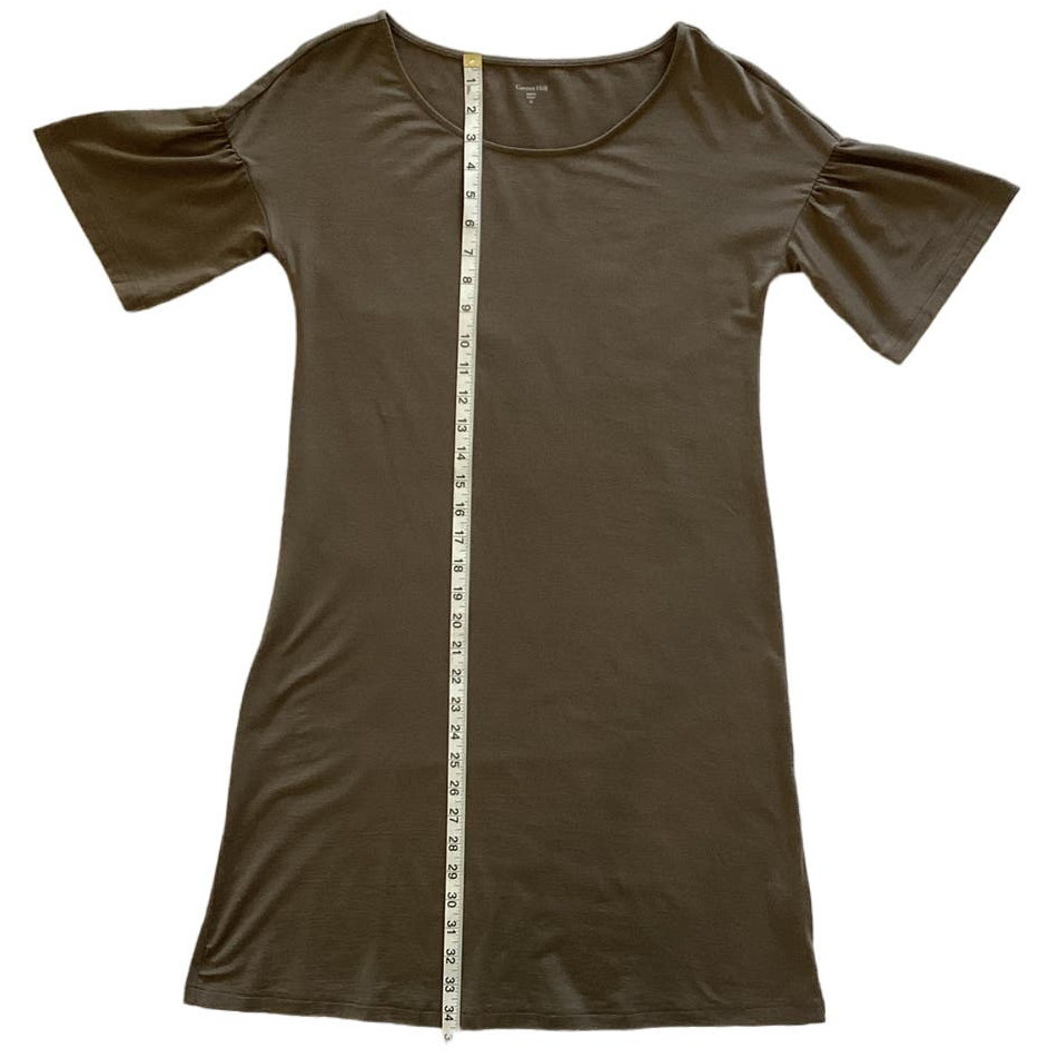 Garnet Hill Ruffle Short Sleeve Stretch Knee Length Knit Dress Brown Size XSmall
