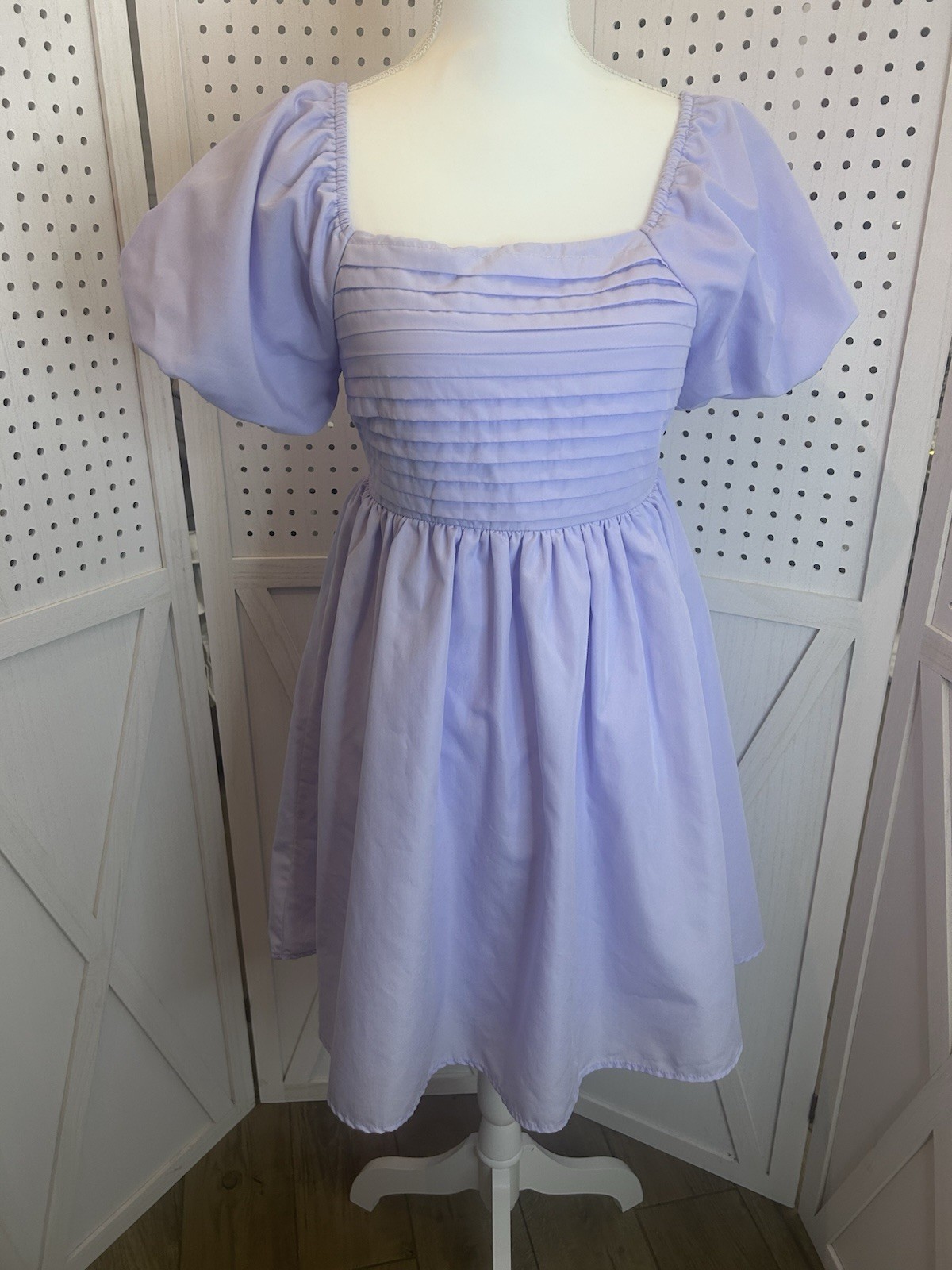 She & Sky Lavender Dress Women’s Size Small Puff Sleeve Square Neck Cottagecore