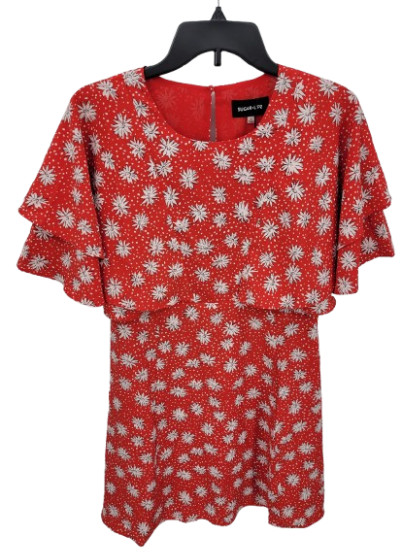 Sugarlips Dress Womens Medium Red Floral Layered Bell Sleeve Artsy Boho NWT
