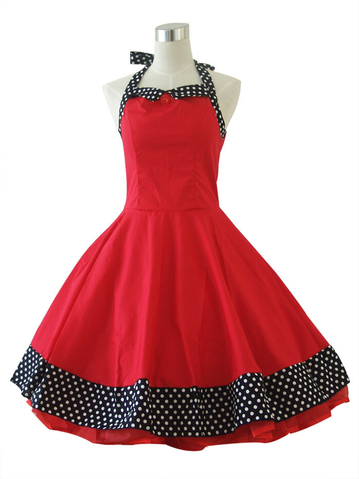 Retro Vintage 50s 60s 70s TEA Swing Rockabilly Dress Cotton Ball Party Dress Red