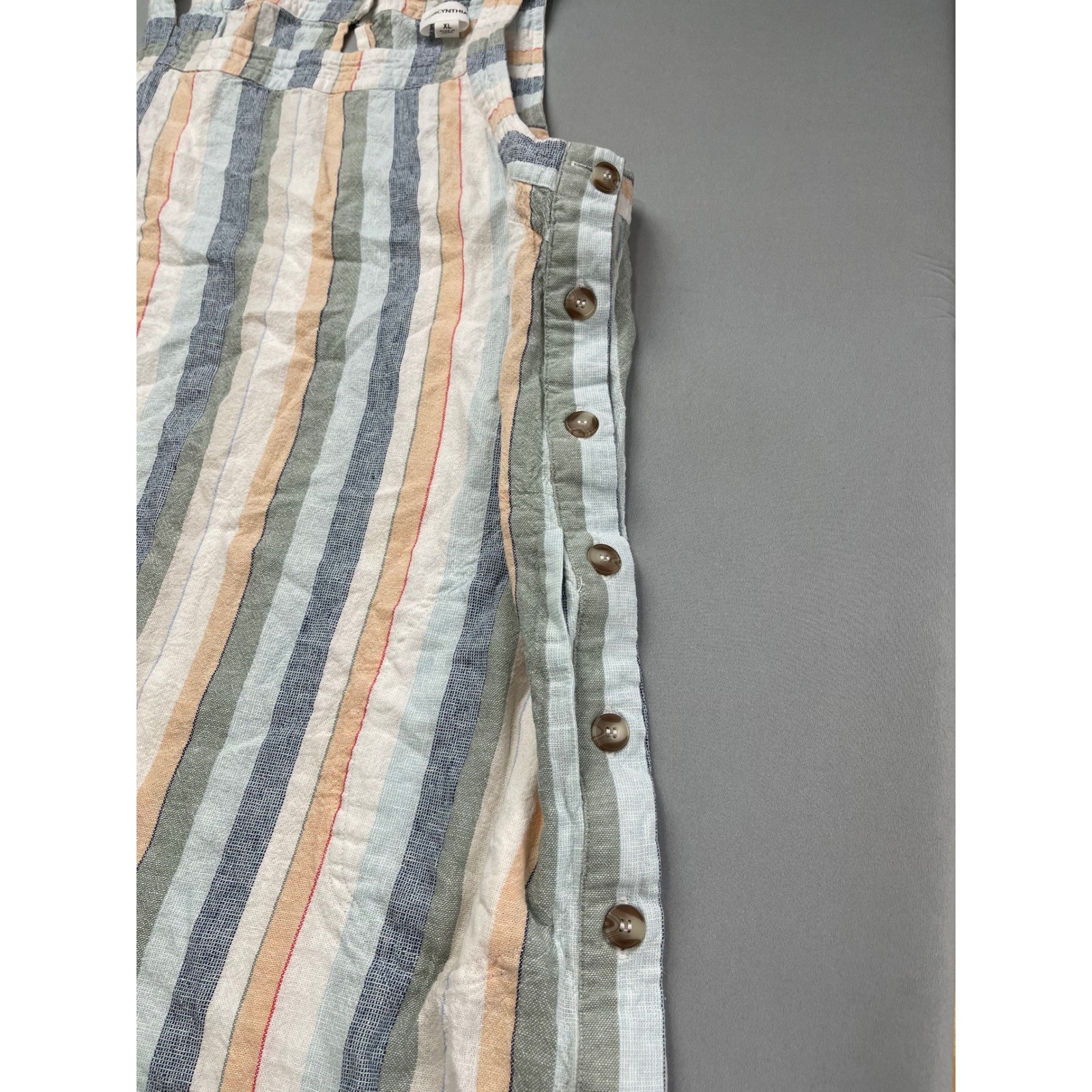 Forcynthia Linen Blend Striped Shift Dress XL Sleeveless Side Button Multi-Color