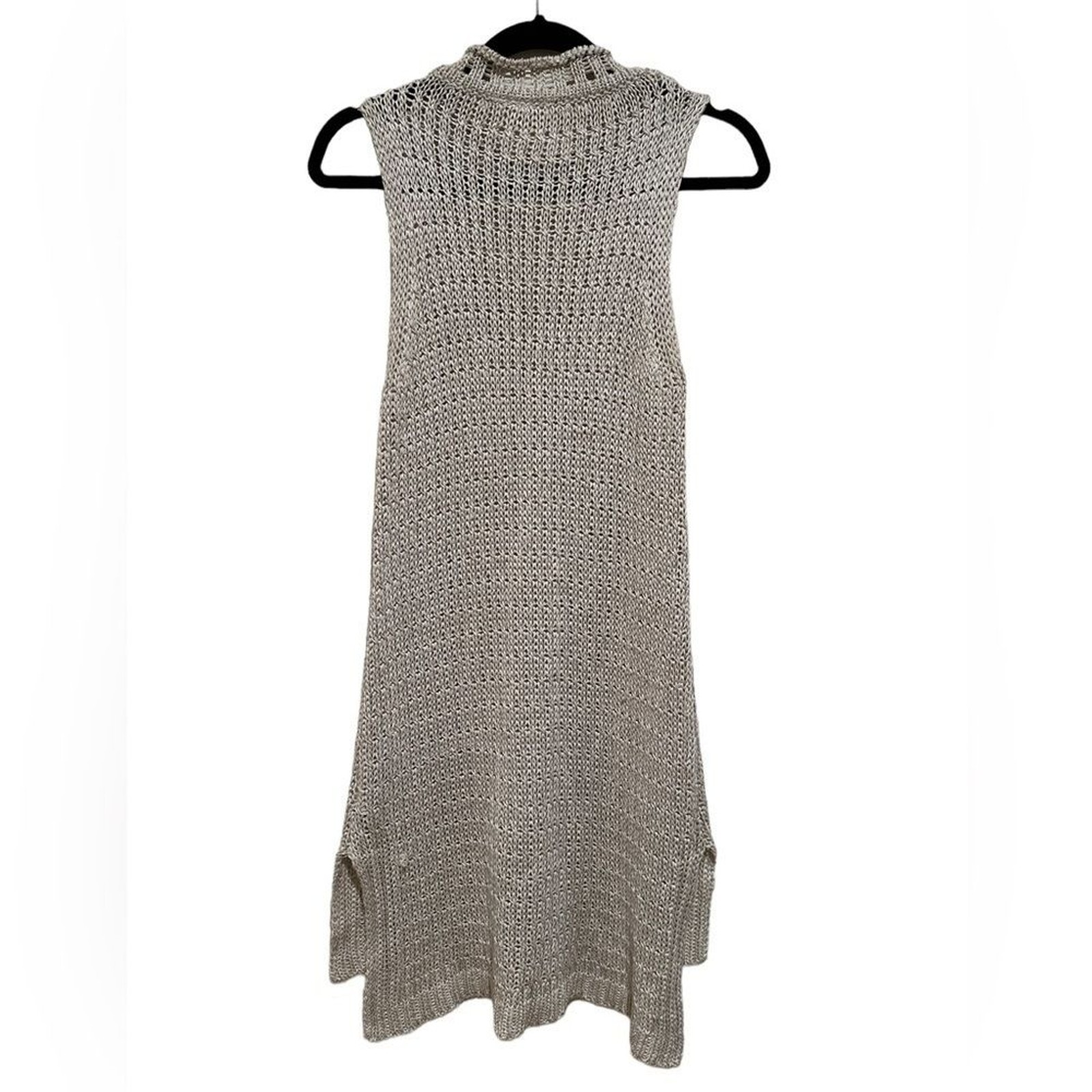 ANTHRO MOTH METALLIC MOCK TURTLENECK SLEEVELESS HIGH LOW SWEATER DRESS S