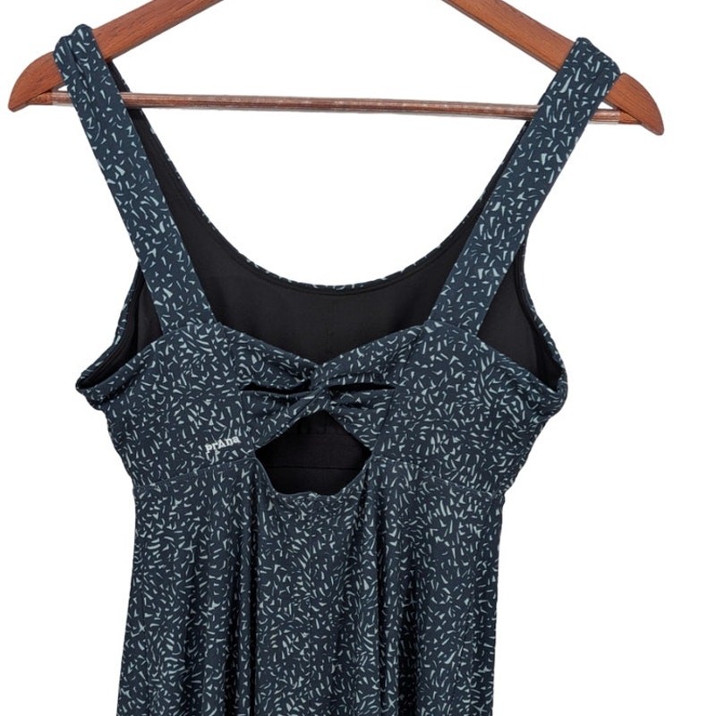 prAna Lata Beach Dress Blue Print Built In Shelf Bra Midi Travel Outdoor Small