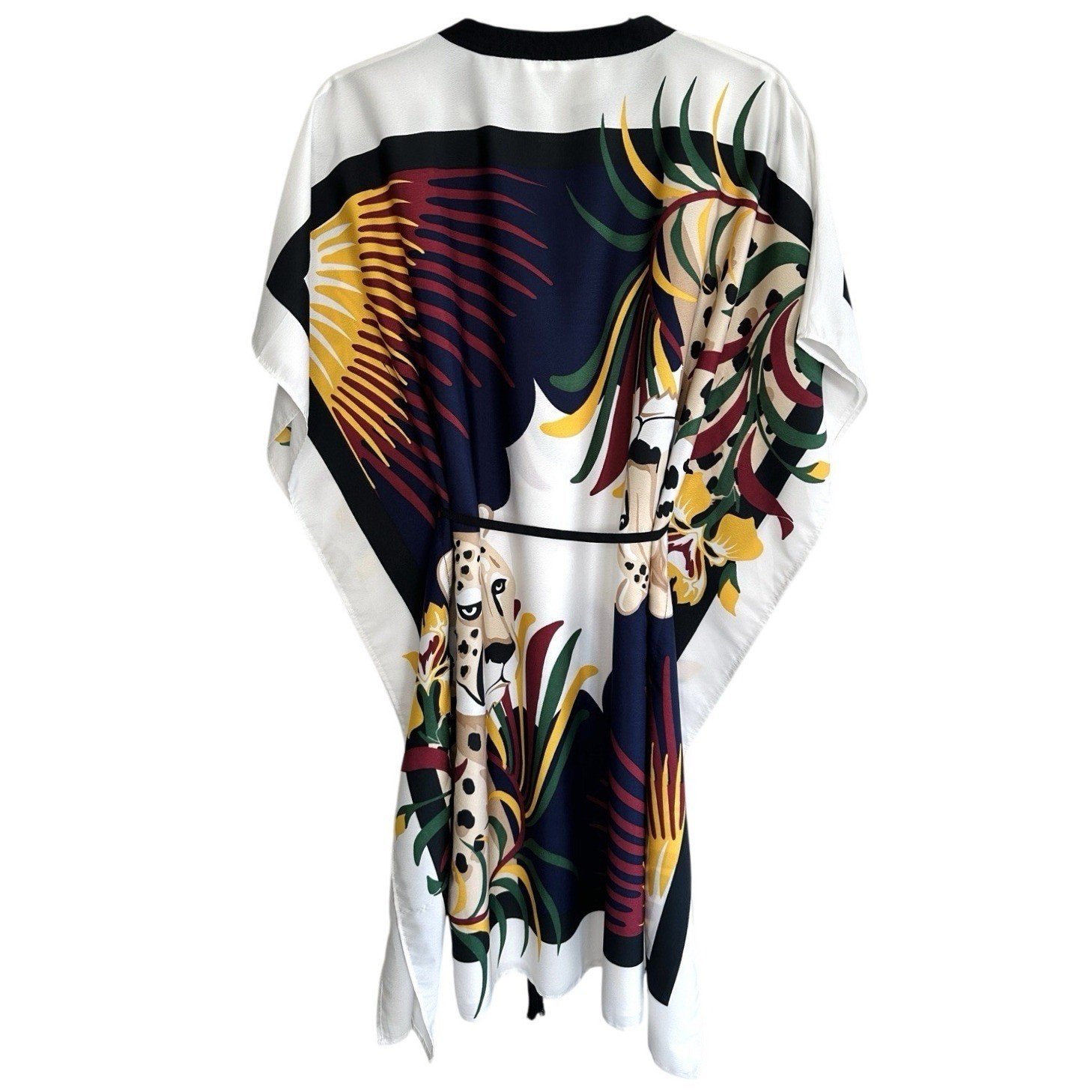 SFERA Leopard Tropical Print Caftan Dress Top S Swim Cover Up Boho Maximalist