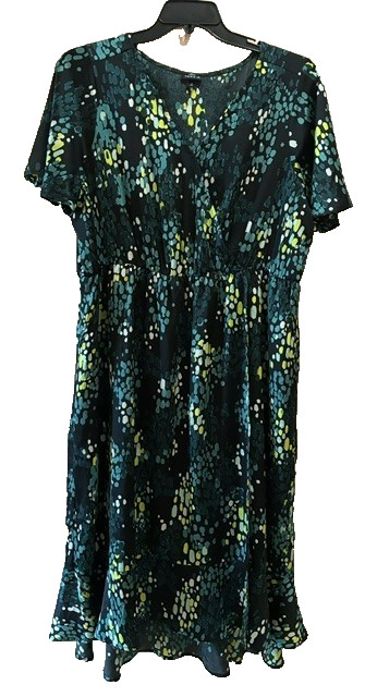 Torrid Bubble Charm Flutter (#459) Midi Wrap Dress 2X Pockets Black Green