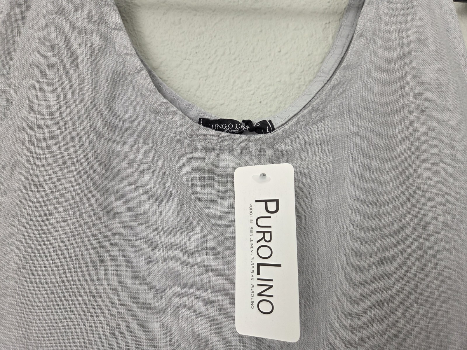 Puro Lino Dress Gray 100% Linen Braided Trim Coastal Breathable Made in Italy