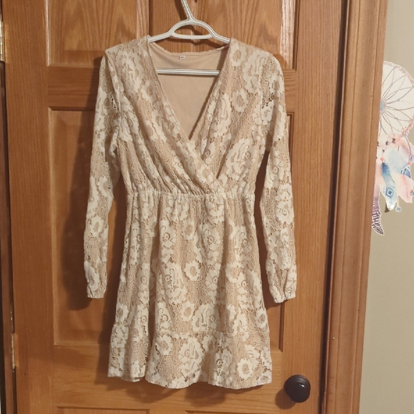 Elegant Lace Dress in Cream by Unknown Brand