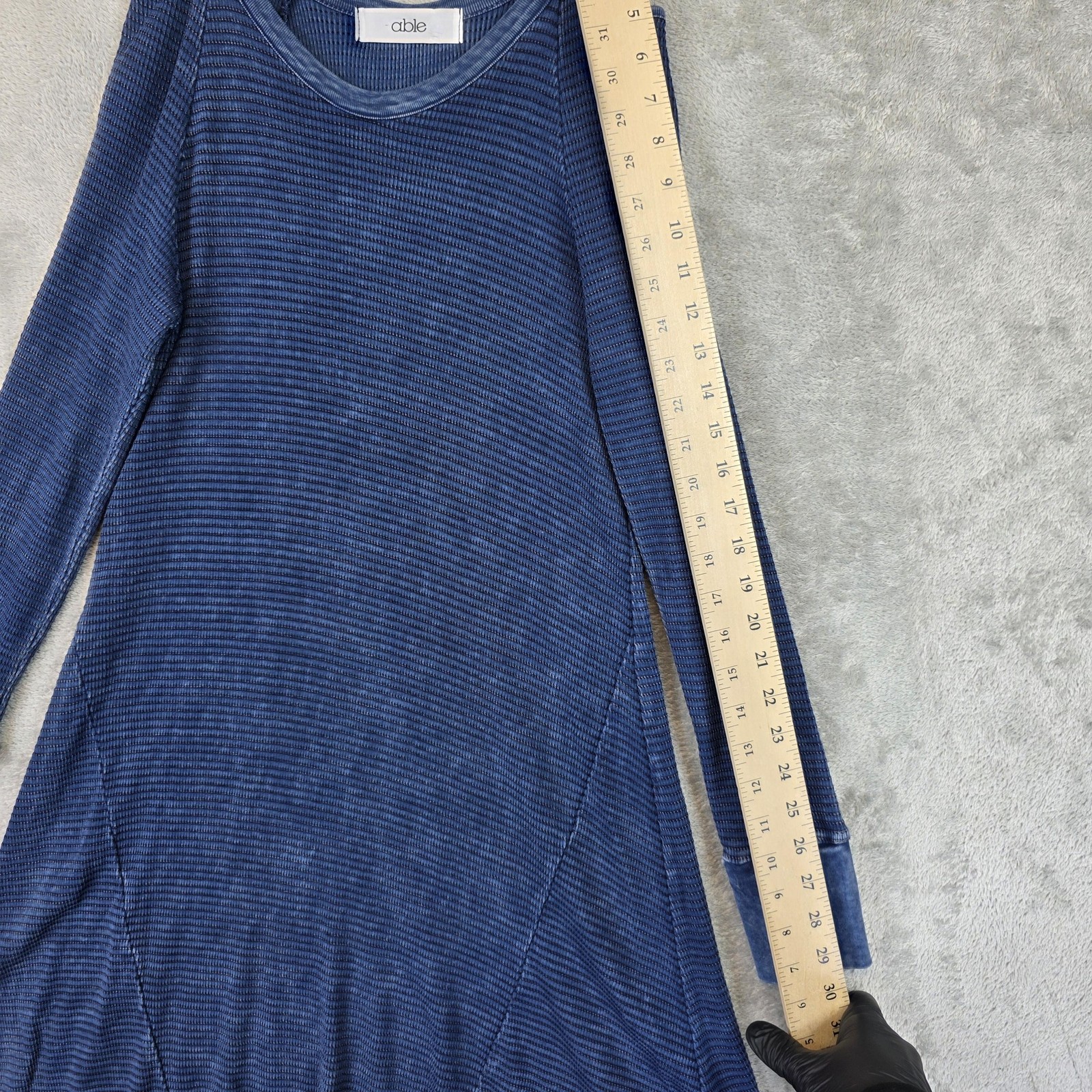 ABLE Dress Womens Small Blue Thermal Knit Cold Shoulder Swing Long Sleeve Casual