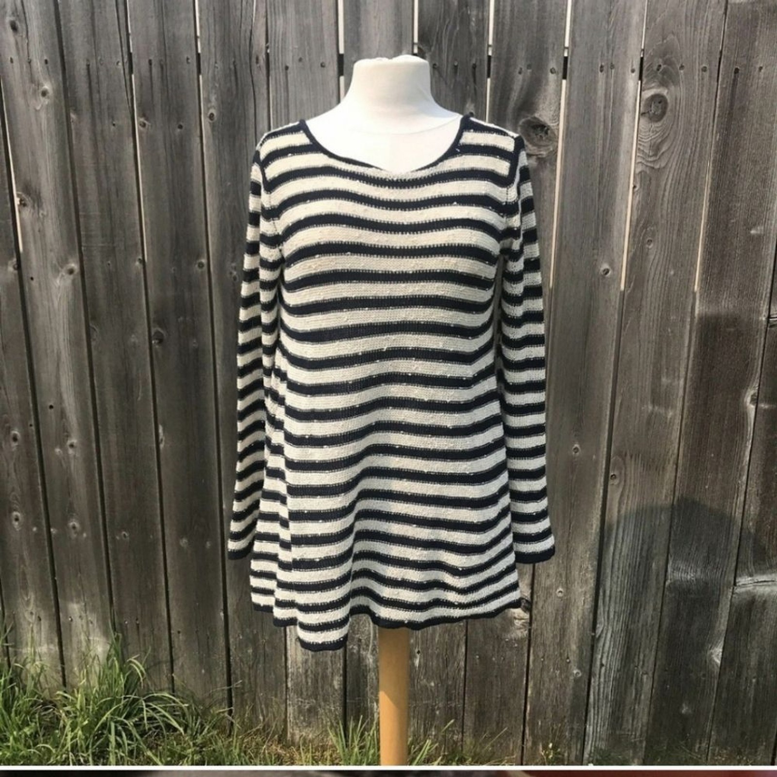 Free People Love Markrs Boho Striped Swim Tunic Sweater Dress Size Large