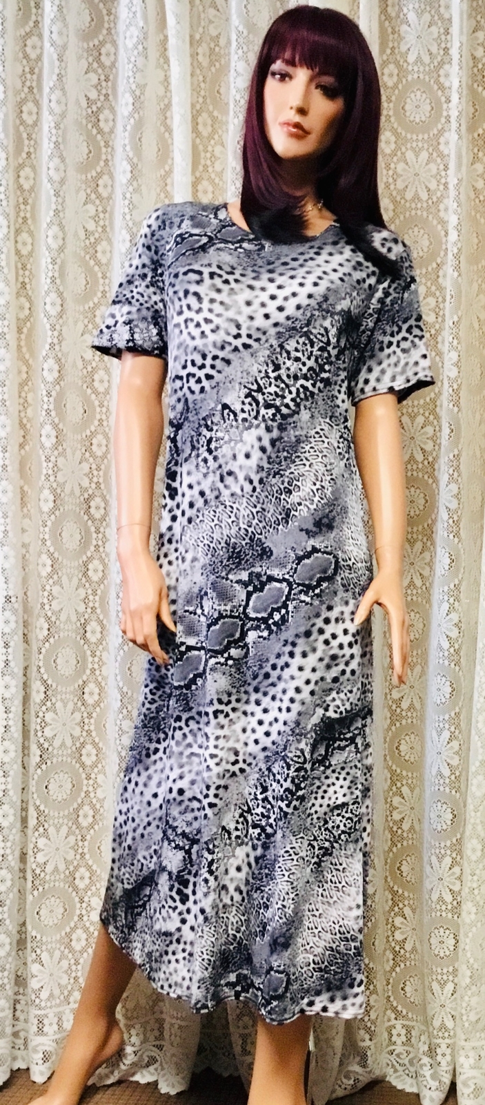 JOSTAR Grey Animal LONG DRESS Slinky Poly Spandex Knit TRAVEL S M L XL 2X 3X