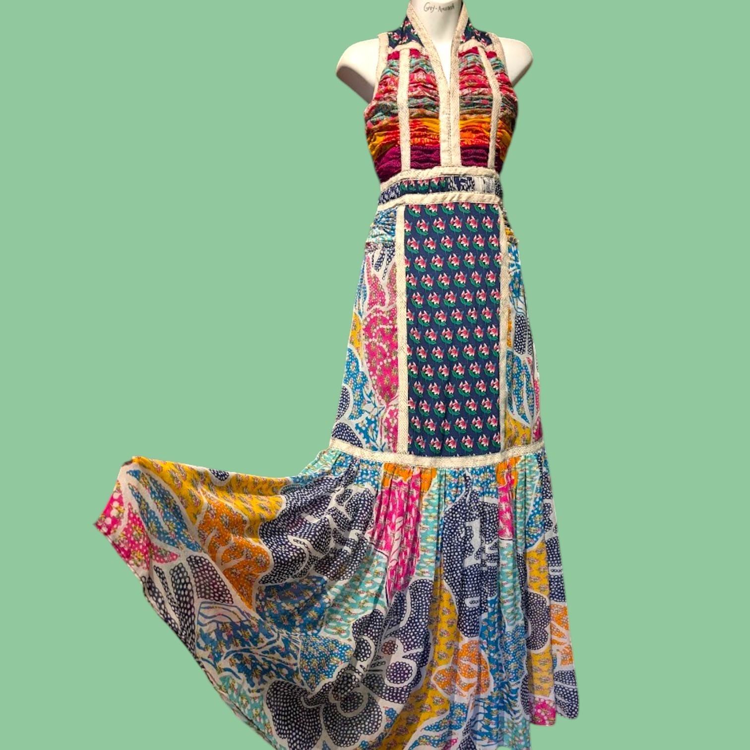 DIANE VON FURSTENBERG Amabelle Altered Bohemian Patchwork Maxi Dress silk DVF 6I