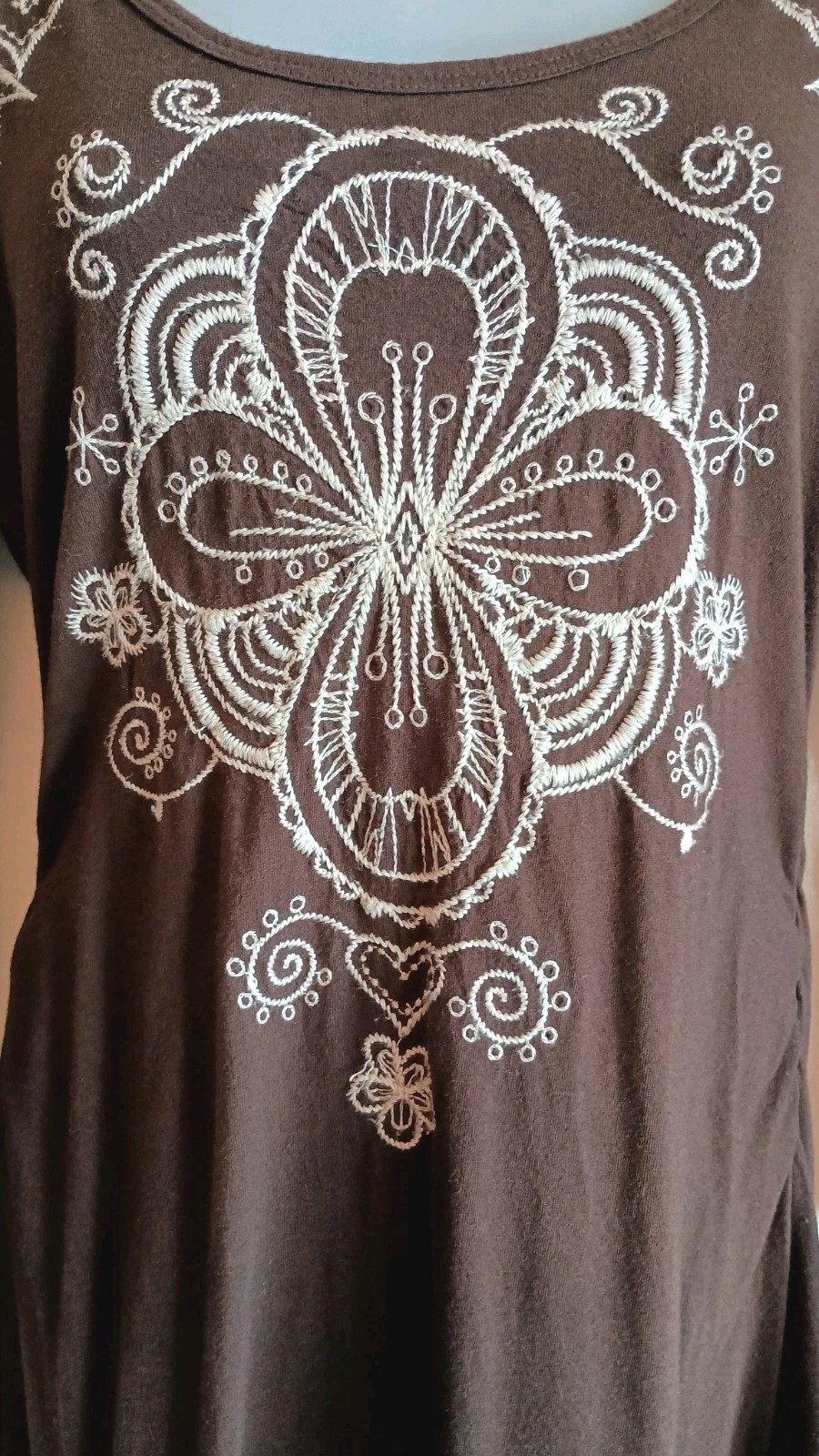 Johnny Was Earthy Brown Embroidered Dress Boho Western Whimsical Small