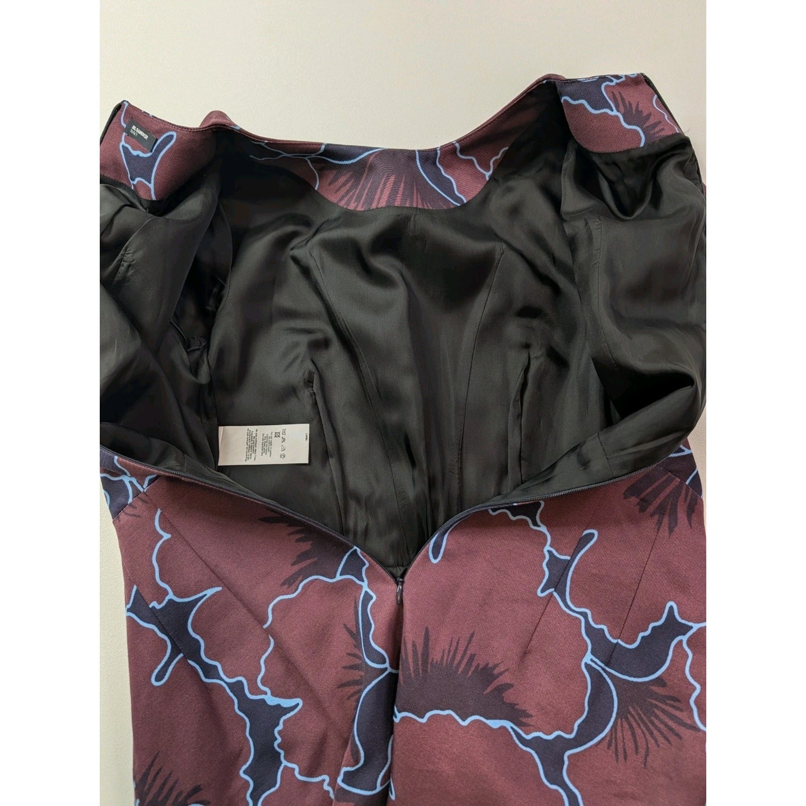 Jil Sander Navy Abstract Print Sheath Dress 34 XS Burgundy Blue Made in Italy