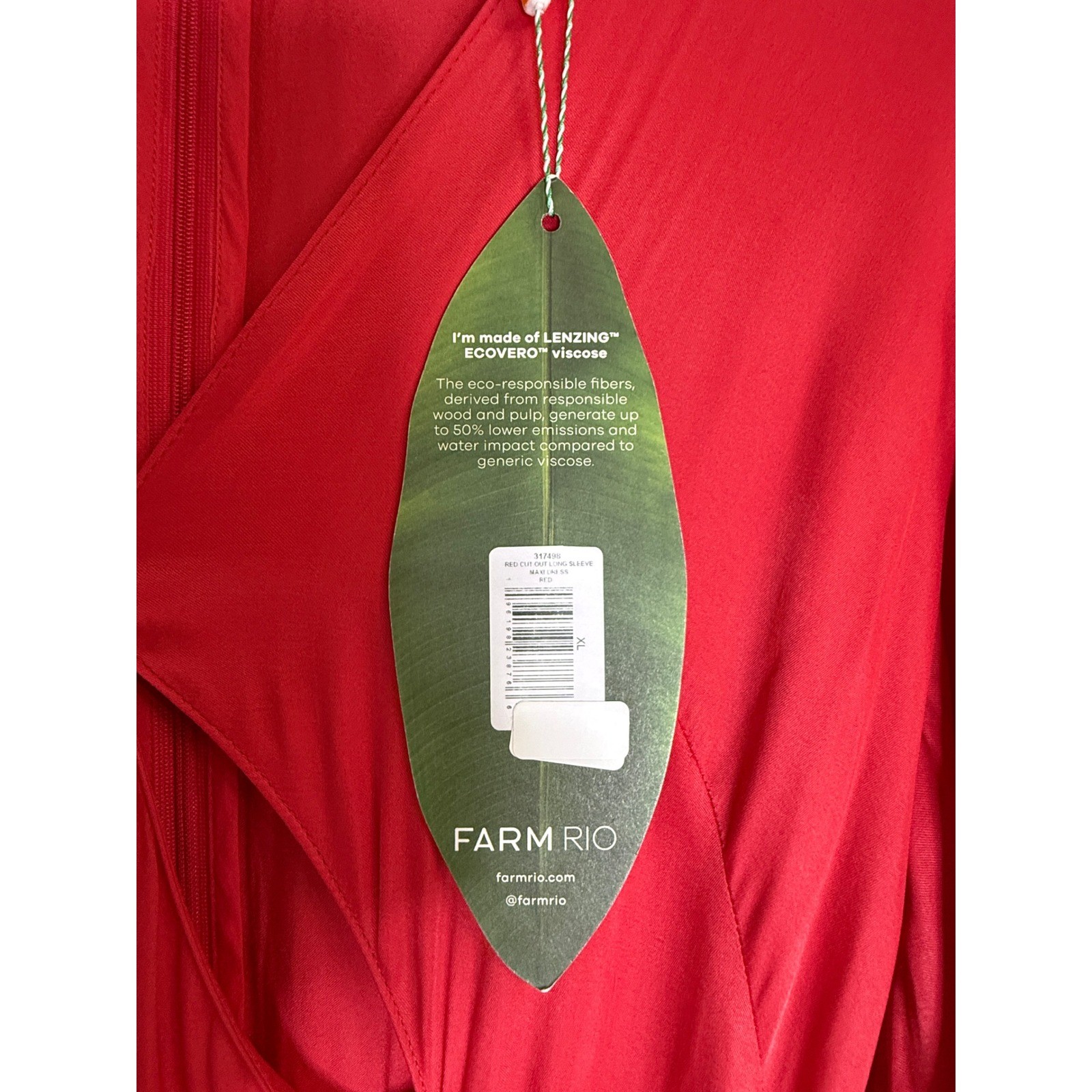 Farm Rio Red Cut Out Long Sleeve Maxi Dress XL Lenzing Ecovero Viscose New