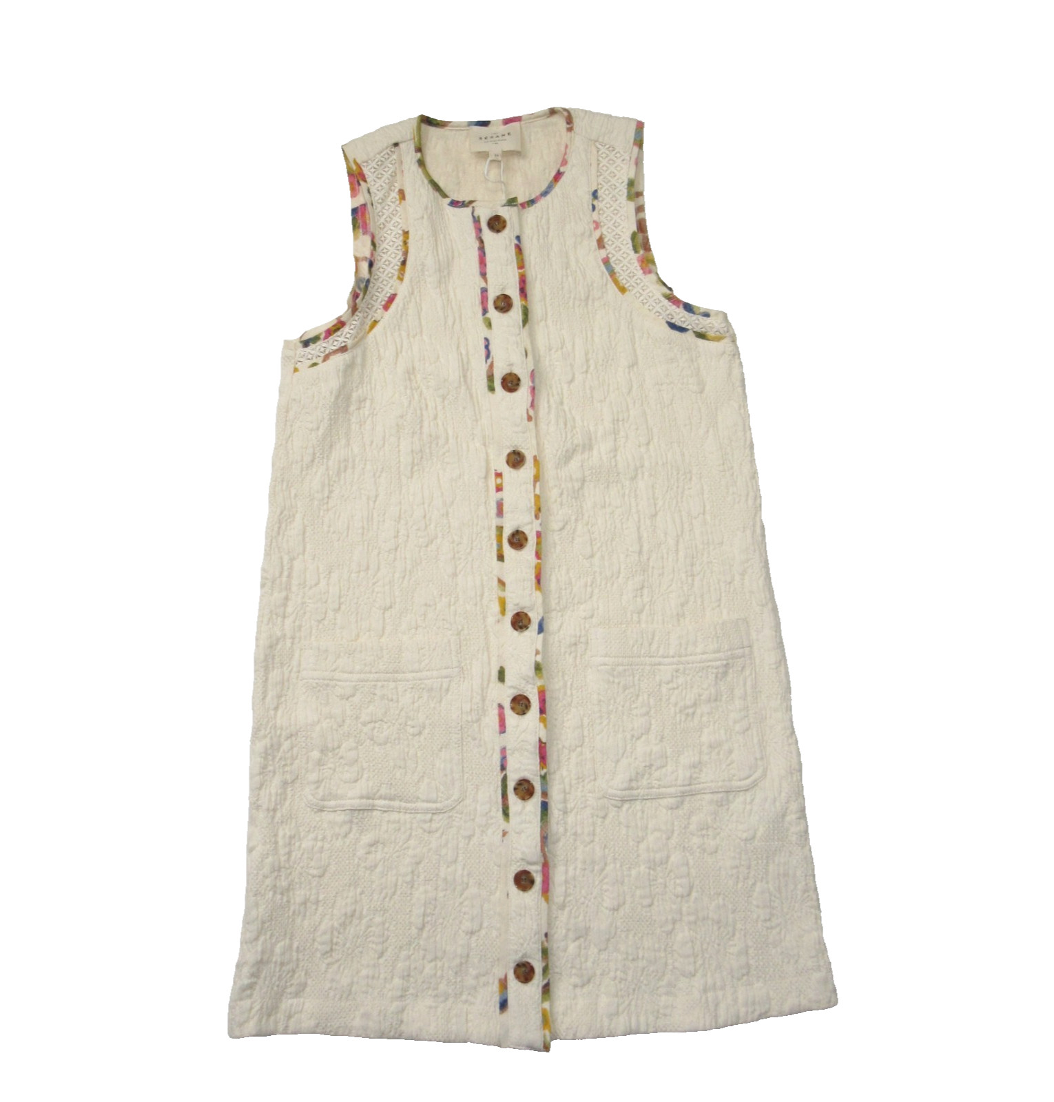 NWT Sezane Villa in Ecru Jacquard Sleeveless Mini Shirt Dress 34 / 2