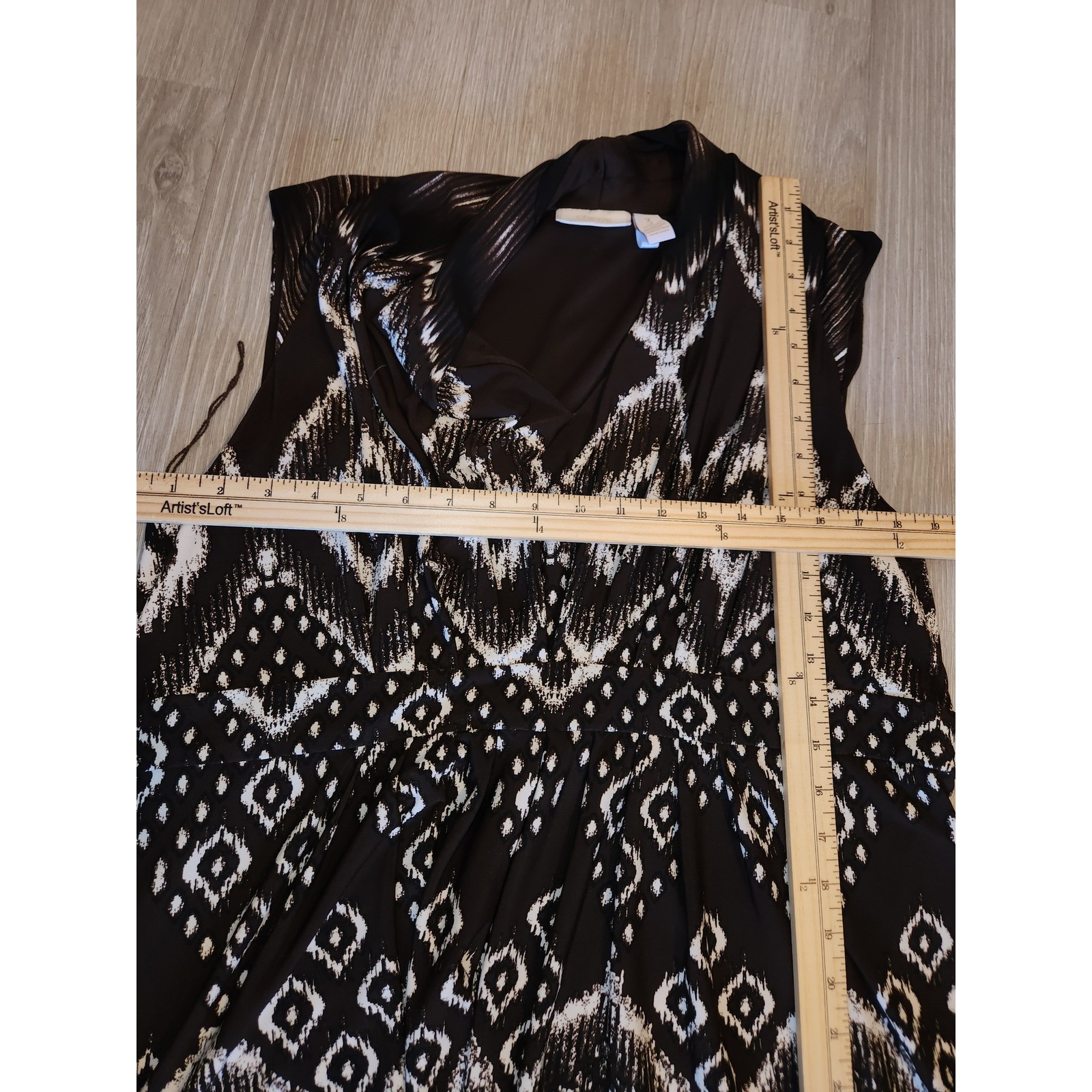 Chicos Brown Ikat Print V-Neck Sleeveless Maxi Dress XL Bohemian chic vacation