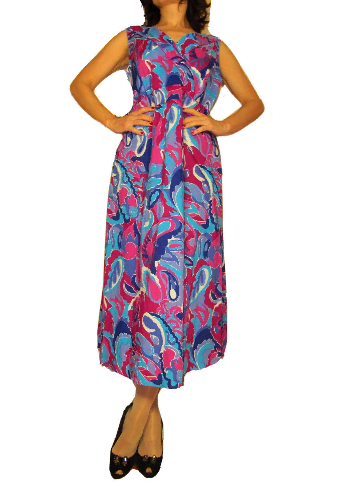 Marina Rinaldi Max Mara Italy Midi Dress Y2K Vntg Cotton Resort Size 17 10-12
