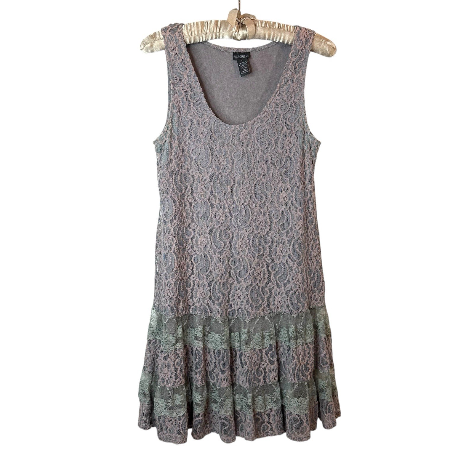 Vintage Y2K Daytrip Dress L Buckle Fairy Festival Crochet Lace Overlay Tiered