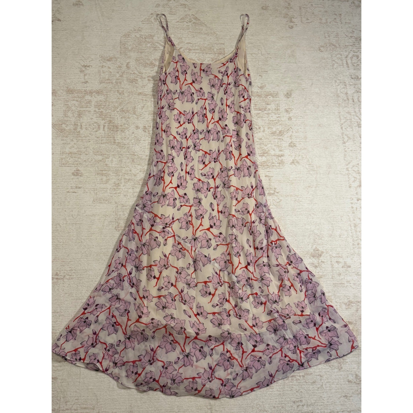 Rag & Bone Floral Midi Slip Dress Pink Purple Ivory Sleeveless Viscose Size 6