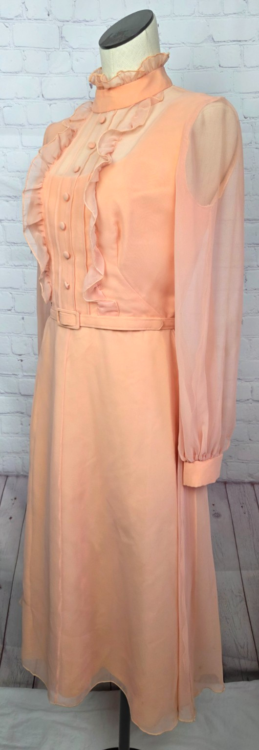 Vintage 60’s 70’s Kati by Laura Phillips Dress Chiffon Belt Wedding MOB Size 14