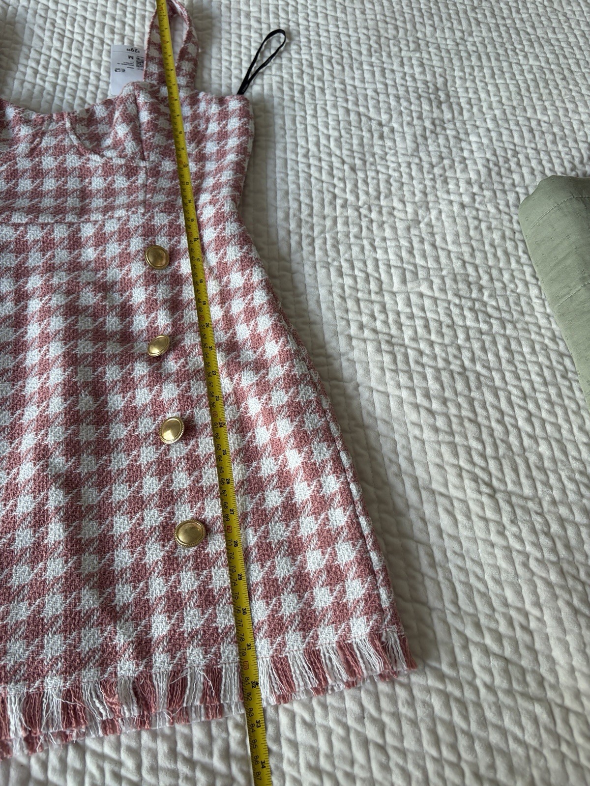 Forever 21 Pink White Tweed Houndstooth Mini Dress Gold Buttons Medium NWT