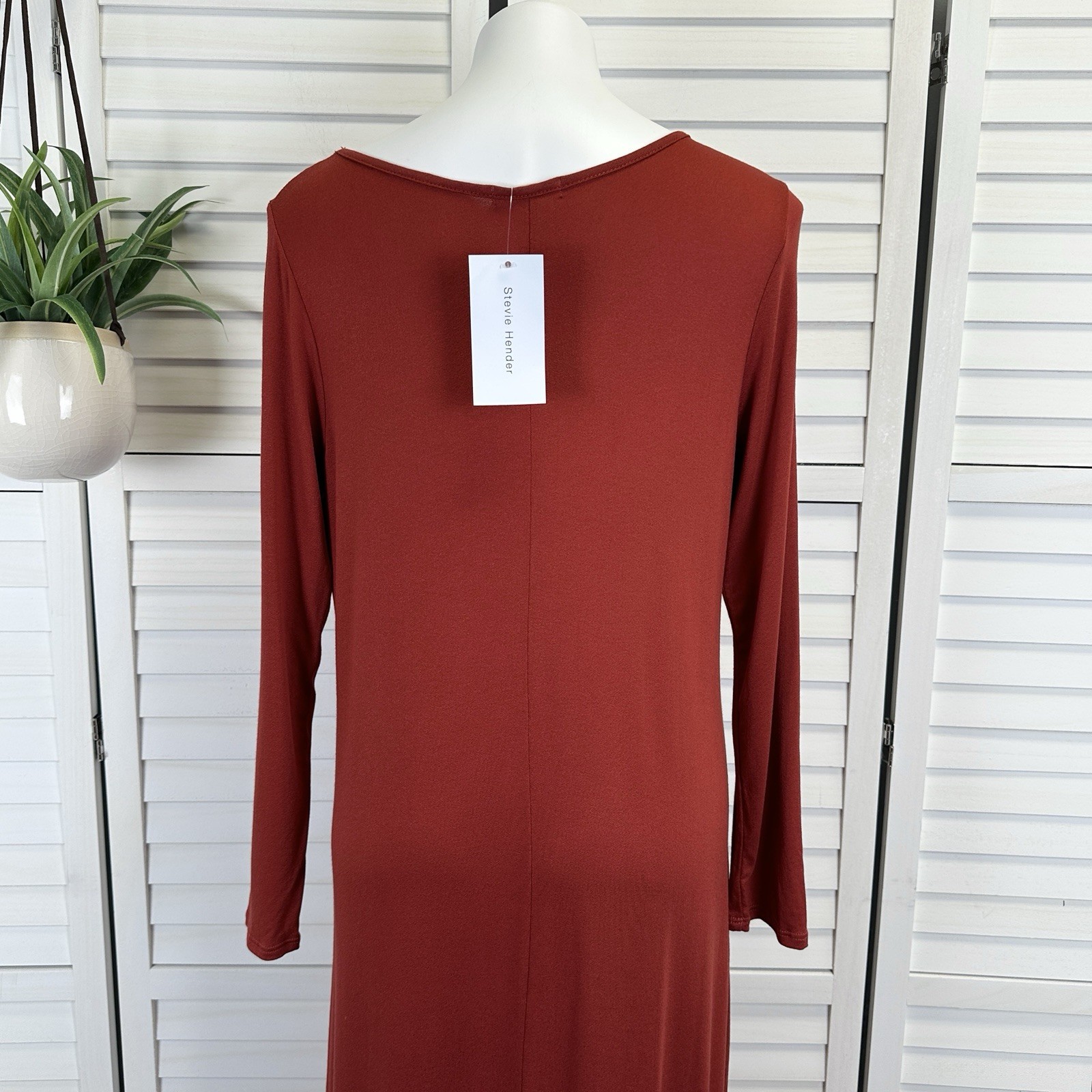 New Stevie Hender Brick Red Tiered Maxi Dress Long Sleeve Stretch Knit Size L