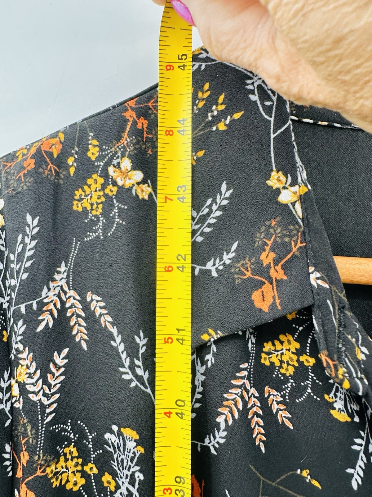 DR2 Womens Small Black Floral Shirt Dress Tie Waist Button Front Boho Midi QQ27