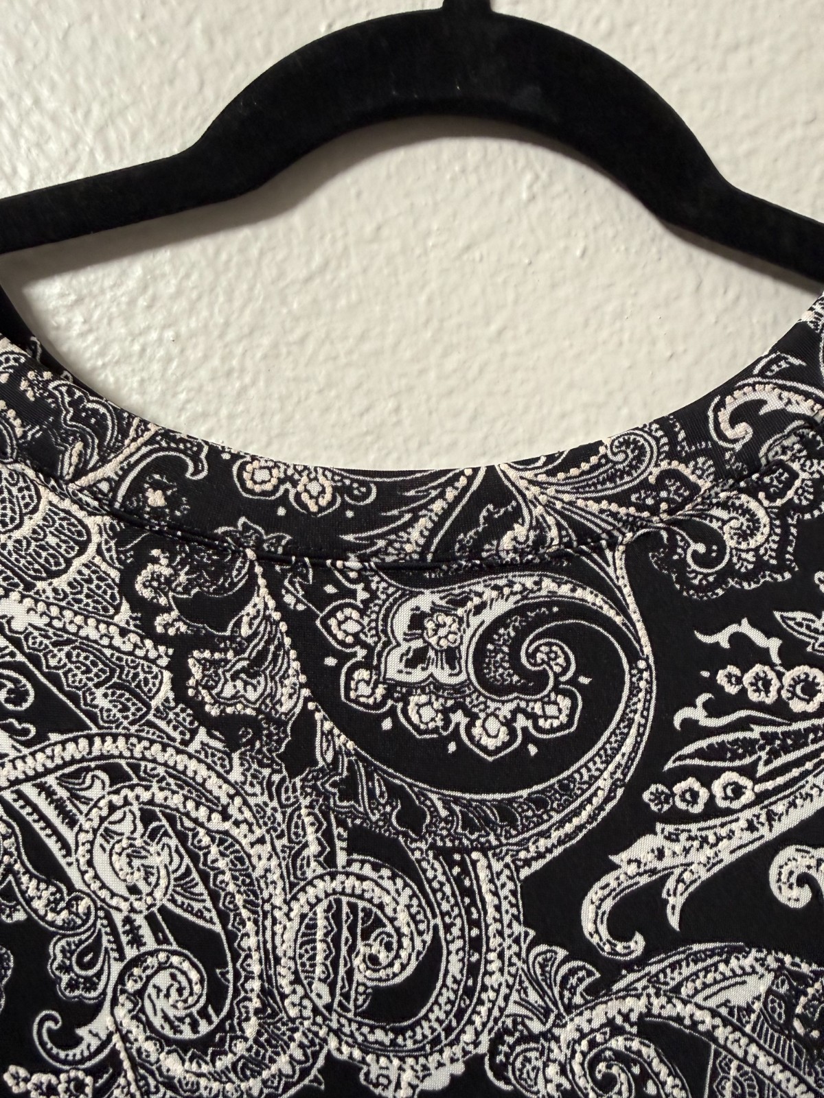 Apt 9 L Black White Paisley Shift Dress High Neck 3/4 Sleeve Pockets Modern Chic