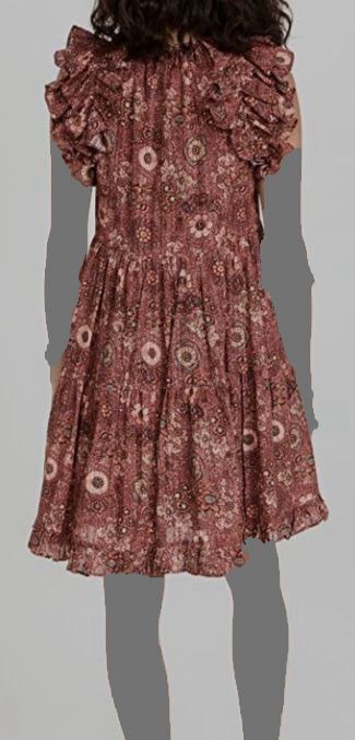 $375 Ulla Johnson Women’s Red Adele Floral Ruffle A-Line Dress Size 2