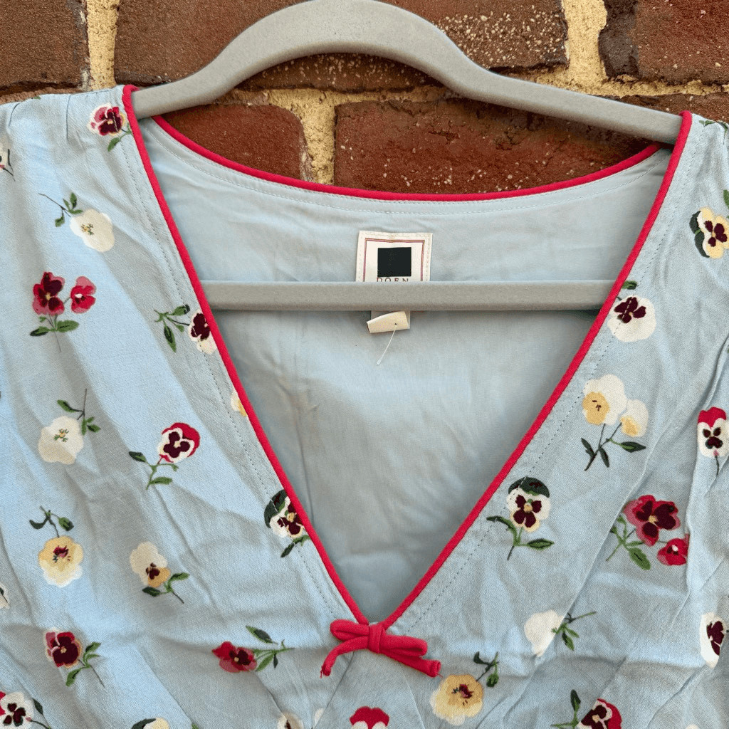 Gap x DOEN Blue Dublin Floral Mini Dress Short Sleeve Fit Flare Boho 16 NWOT