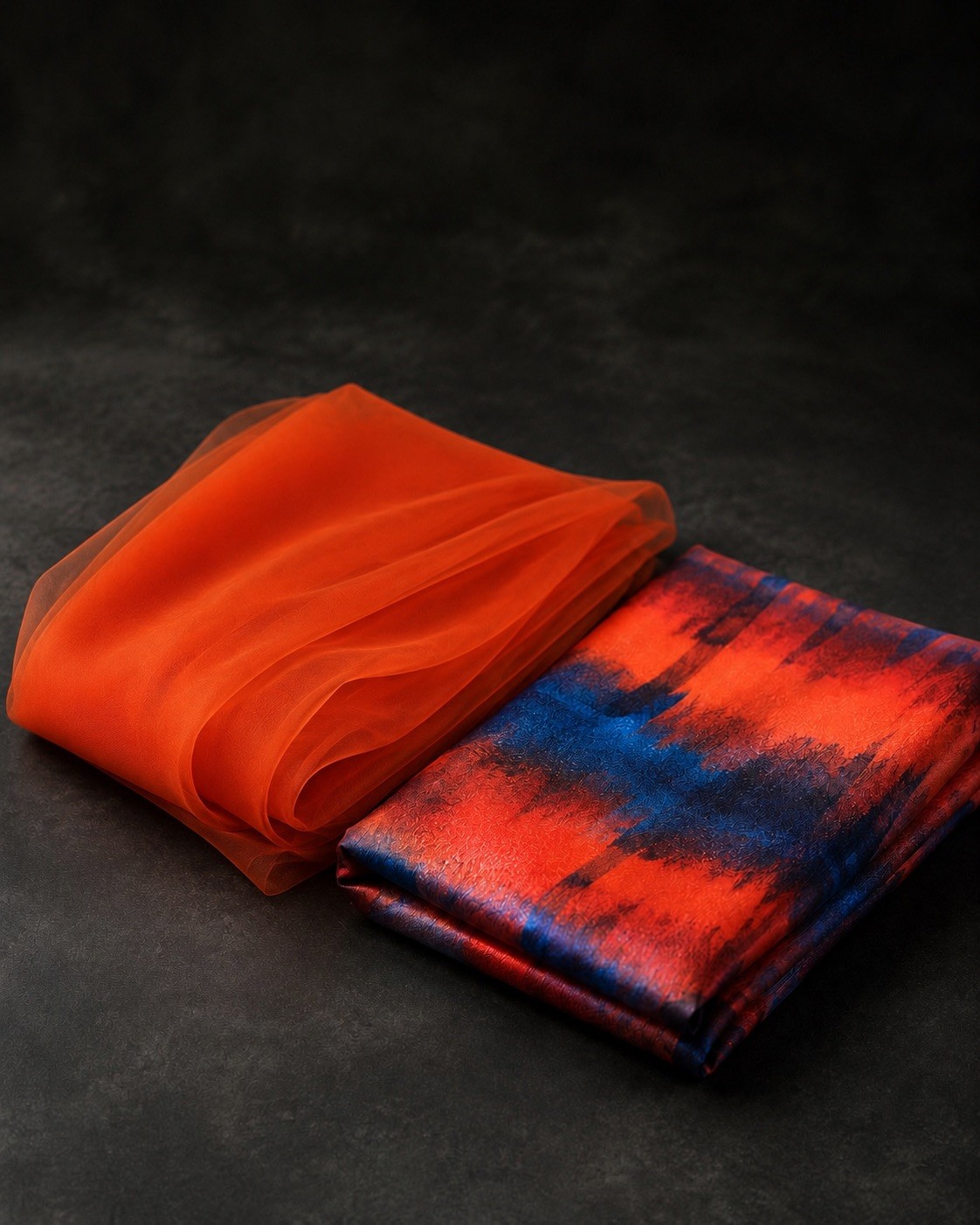 Elegant Umushanana/ Imvutano Fabric Set – Orange Chiffon & Patterned Skirt