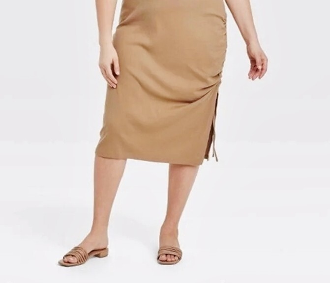 A New Day Womens Sleeveless Lt Brown Ruched Stretched Knit Dress 1X NEW/TAG