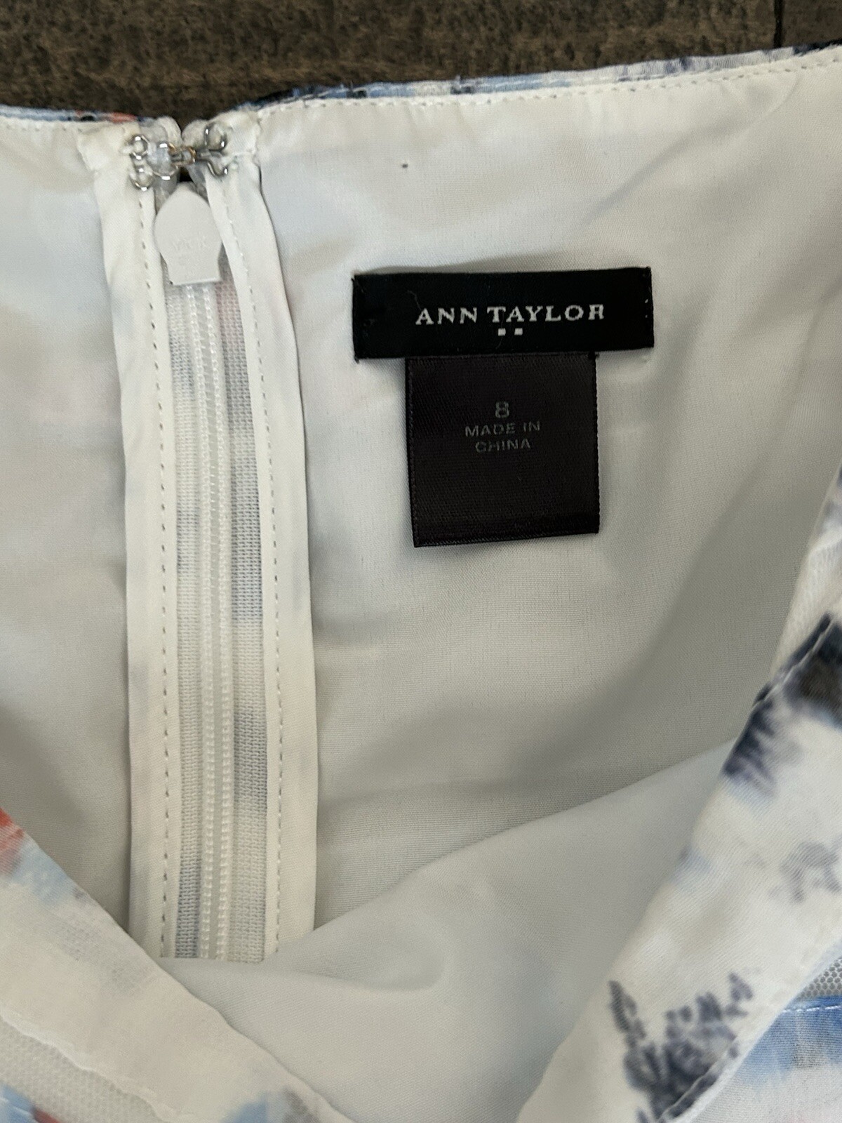 Ann Taylor Shift Dress 8 Fit/Flare White Blue Peach Floral Lined Sleeveless