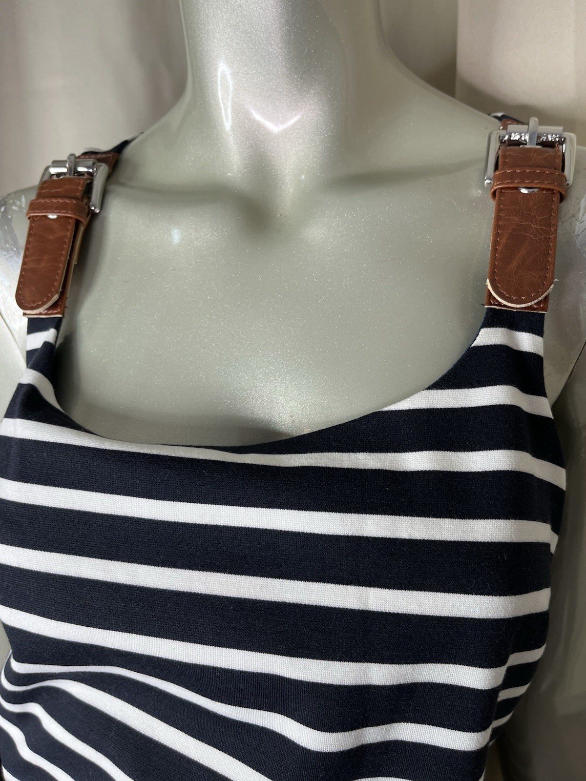 Michael Kors Sleeveless Jumper Dress Sz M Leather Buckle Zips Ponte Stretch
