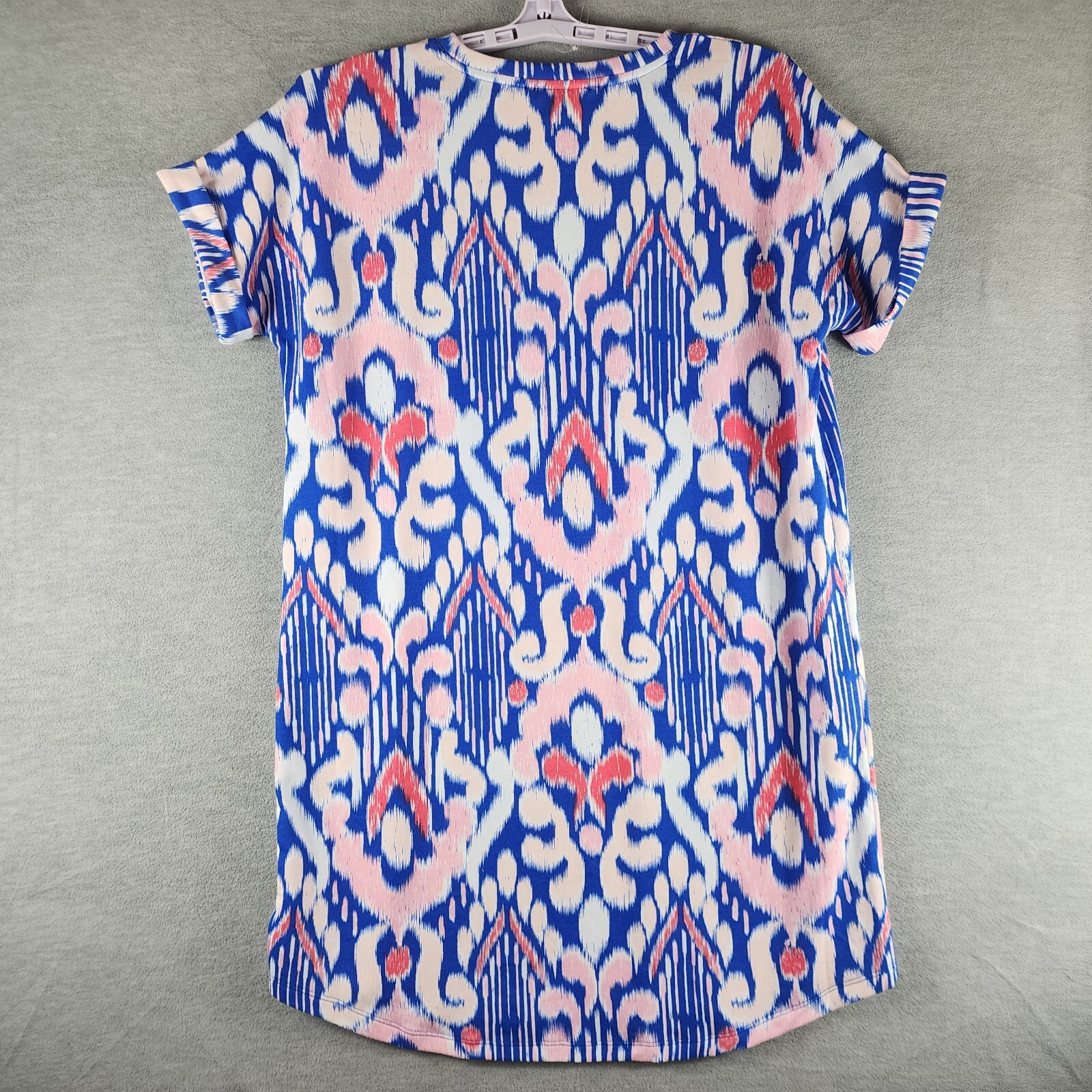 Crown an Ivy Woman Shift Bright Colorful AOP M Pink Blue White Cuff Sleeves