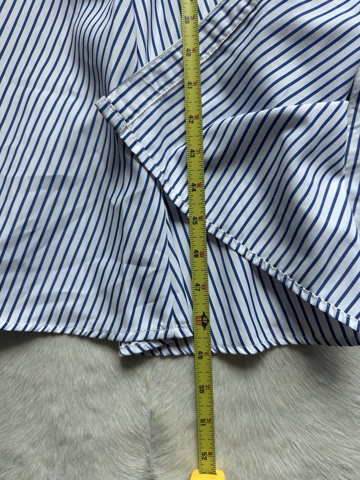 Striped Button-Front Maxi Shirt Dress w/Tie Waist Blue White 3/4 Sleeve Nautical