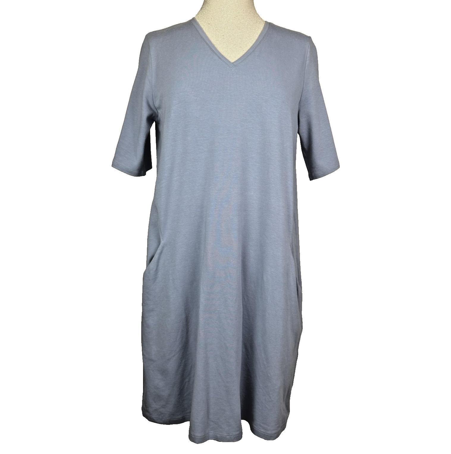 Eileen Fisher T-Shirt Dress Womens M Light Blue Jersey Pockets Stretch Lagenlook