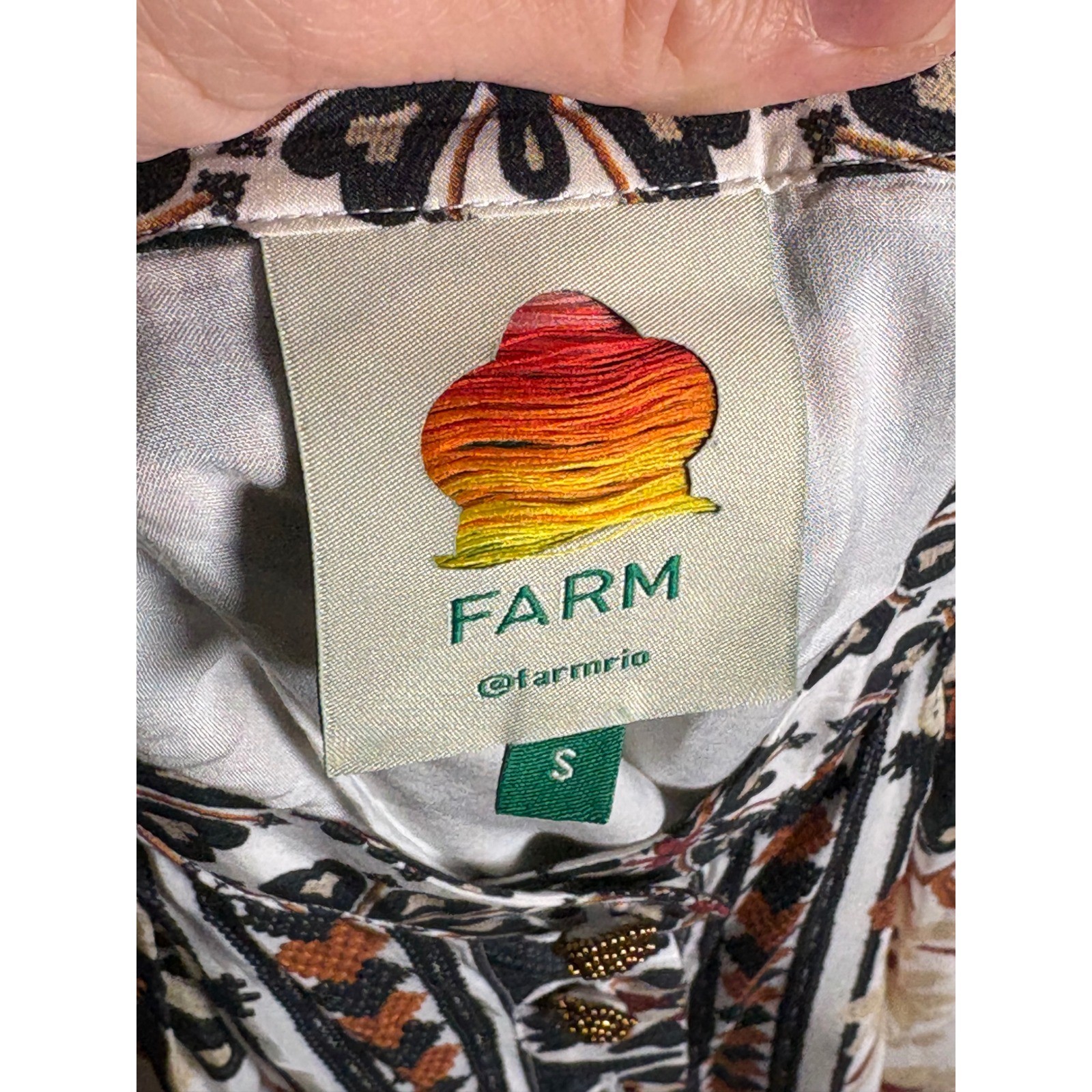 Farm Rio Flower Fan Tapestry Print Puff Sleeve Mini Dress Small NO BELT