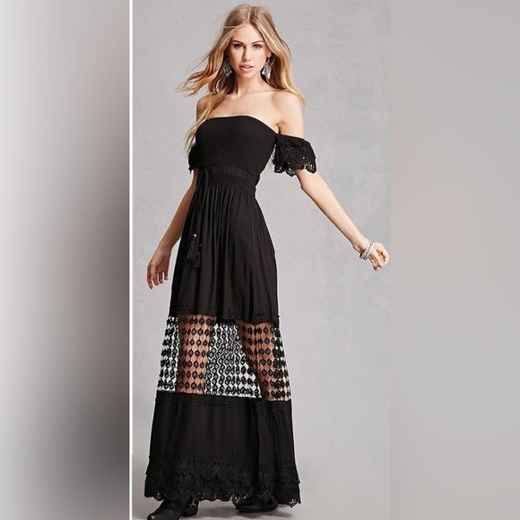 HWA Apparel Black Off The Shoulder Maxi Dress Sz Medium